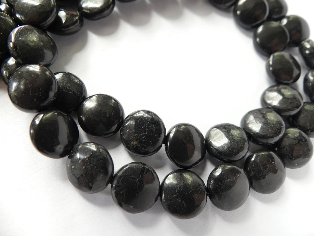 10mm Shungite Coin Beads 15" Genuine Russian Shungite Beads Black Gemstone Beads for Beading Crafter Gift for Earrings Jewelry Making