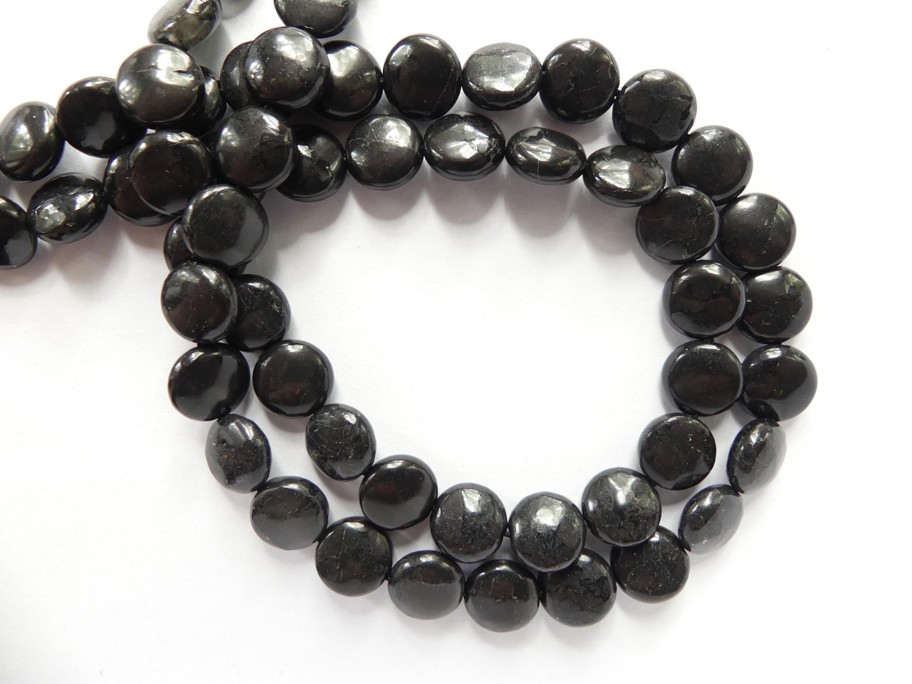 10mm Shungite Coin Beads 15" Genuine Russian Shungite Beads Black Gemstone Beads for Beading Crafter Gift for Earrings Jewelry Making