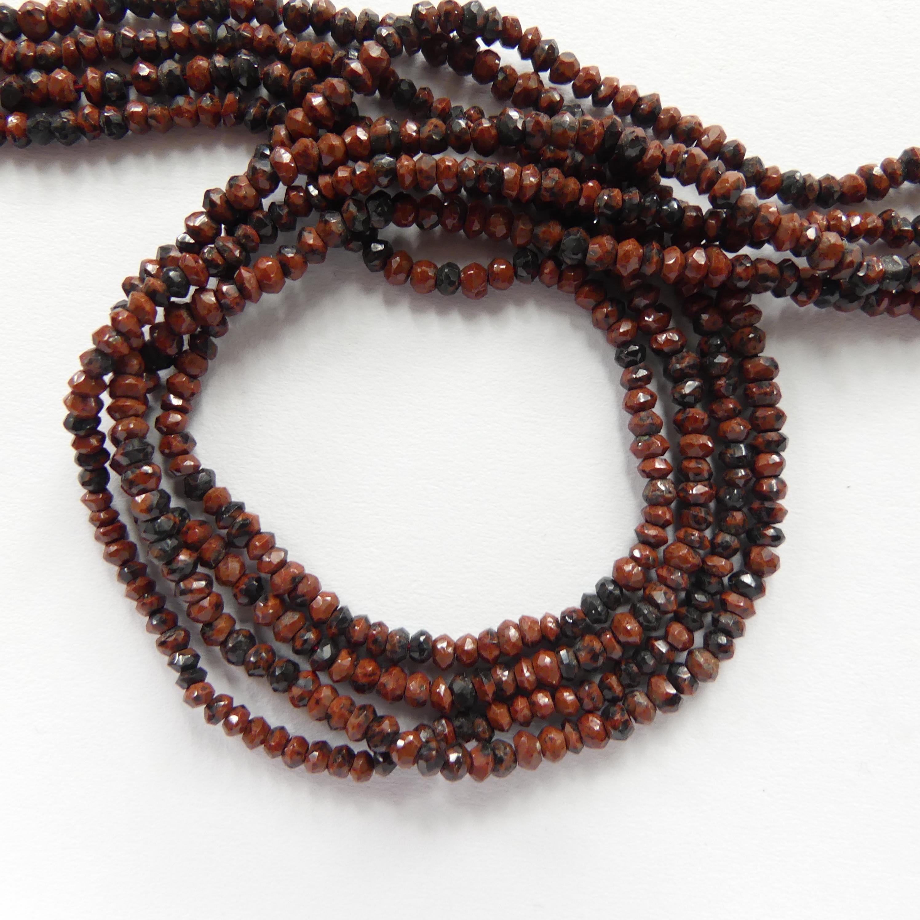 3mm Mahogany Obsidian Beads Hand Faceted Rondel Beads 13" Brown Snowflake Obsidian Beads Gemstone Beading Crafter Gift Jewelry Making