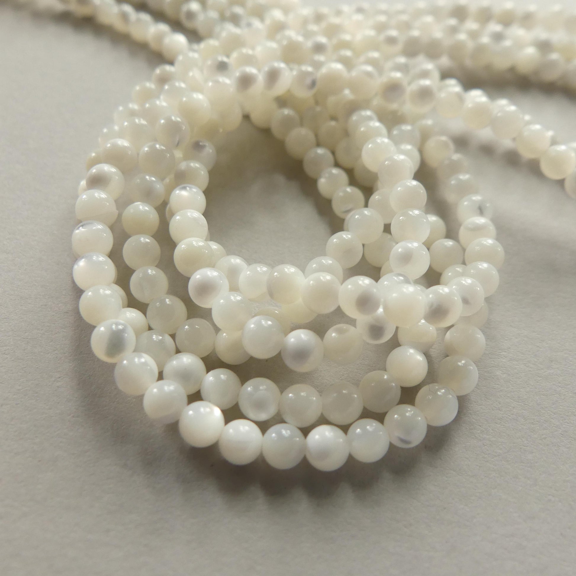 3.5mm Natural Mother of Pearl Beads Smooth MOP Genuine Shell Beads 15" Gemstone Jewelry Making Gift for crafter