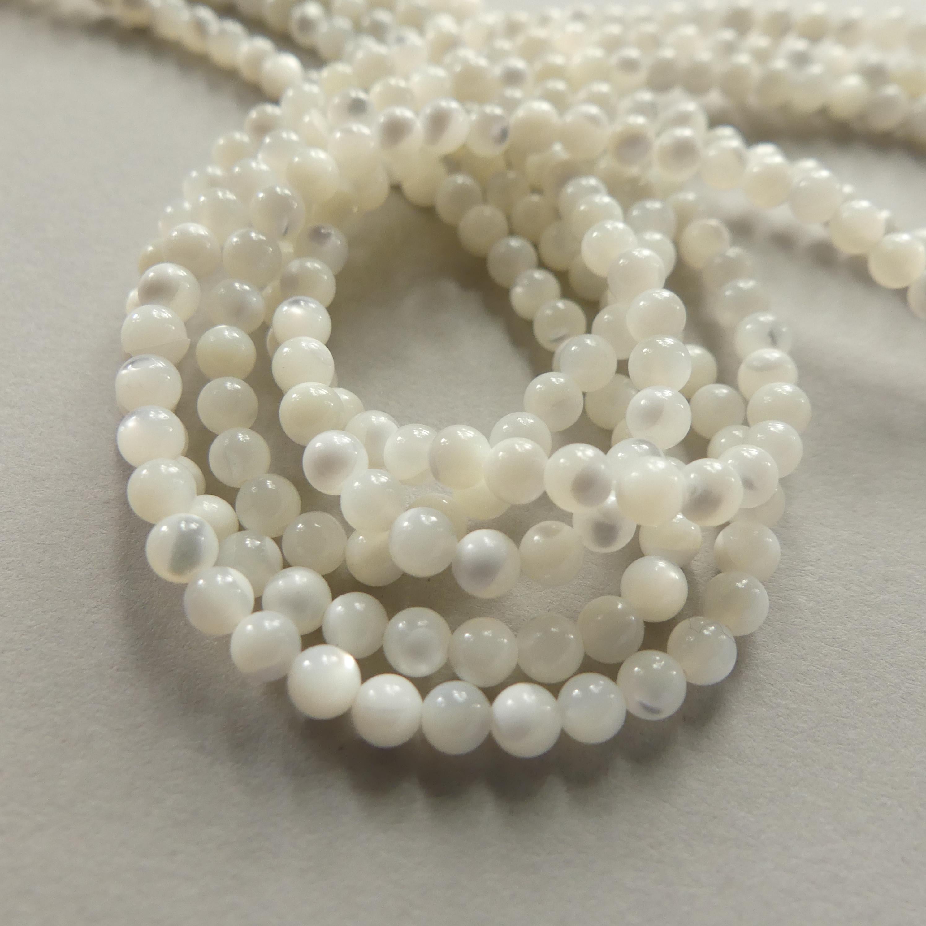 3.5mm Natural Mother of Pearl Beads Smooth MOP Genuine Shell Beads 15" Gemstone Jewelry Making Gift for crafter