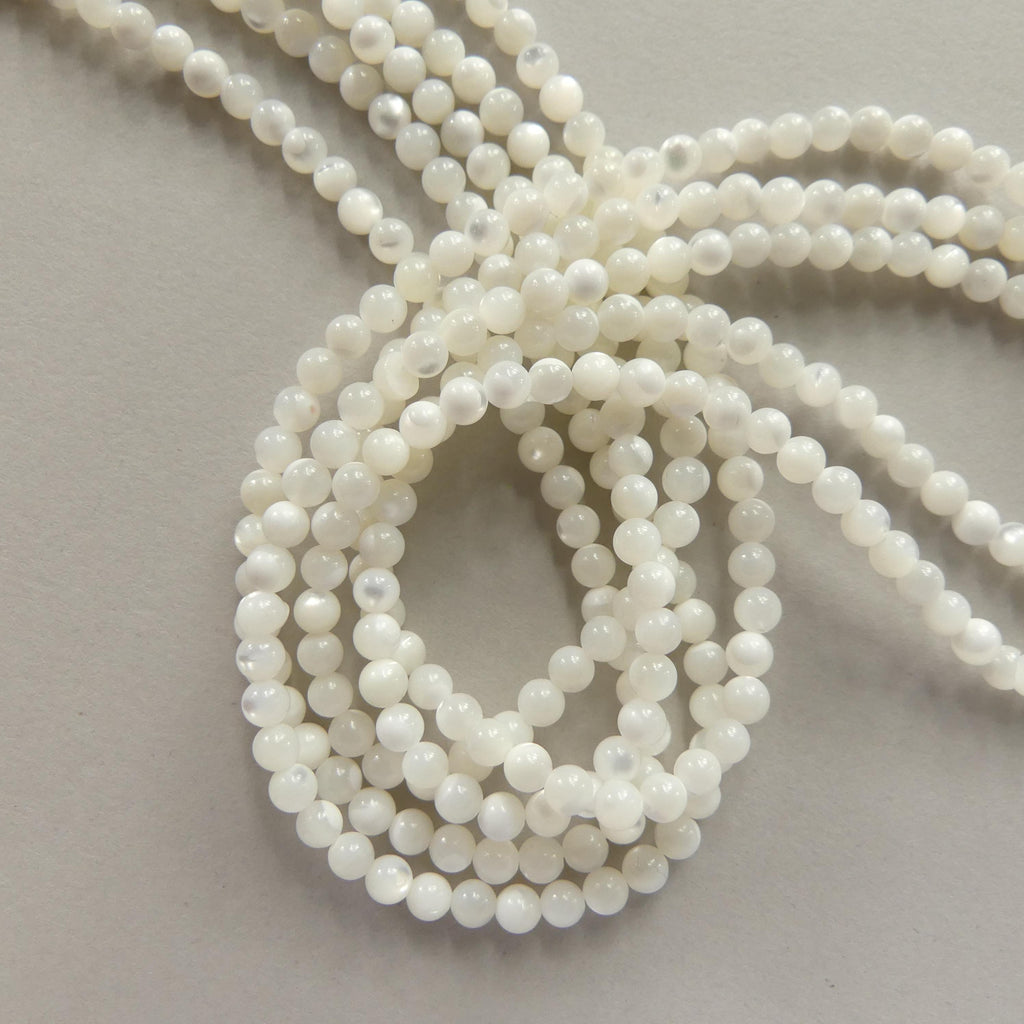 3.5mm Natural Mother of Pearl Beads Smooth MOP Genuine Shell Beads 15" Gemstone Jewelry Making Gift for crafter