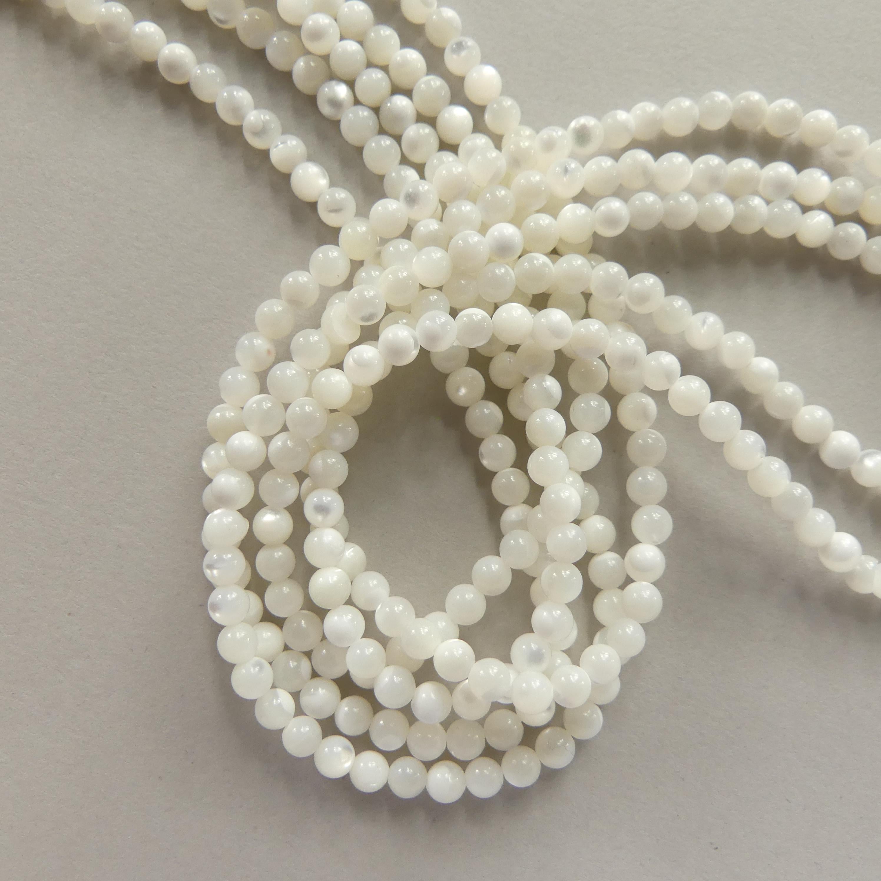 3.5mm Natural Mother of Pearl Beads Smooth MOP Genuine Shell Beads 15" Gemstone Jewelry Making Gift for crafter
