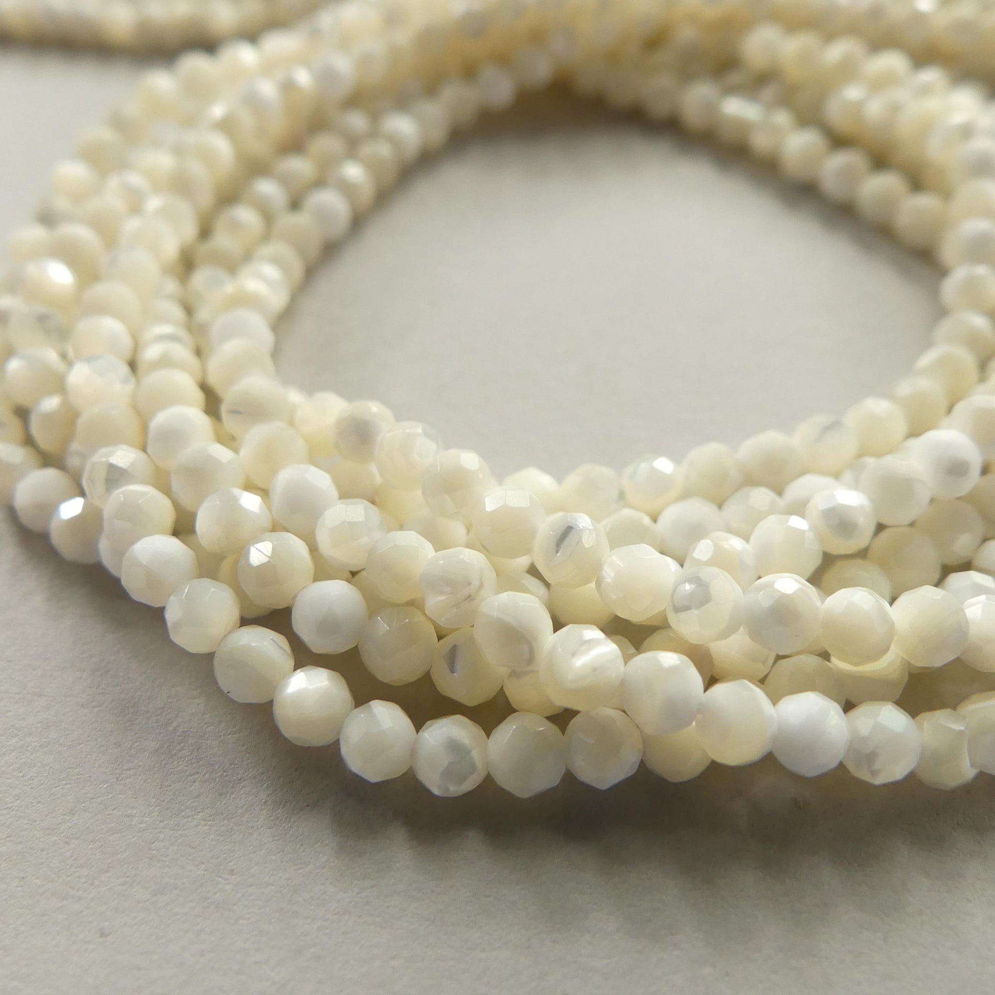 3.5mm Natural Mother of Pearl Beads Faceted MOP Genuine Shell Beads 15" Gemstone Jewelry Making Gift for crafter