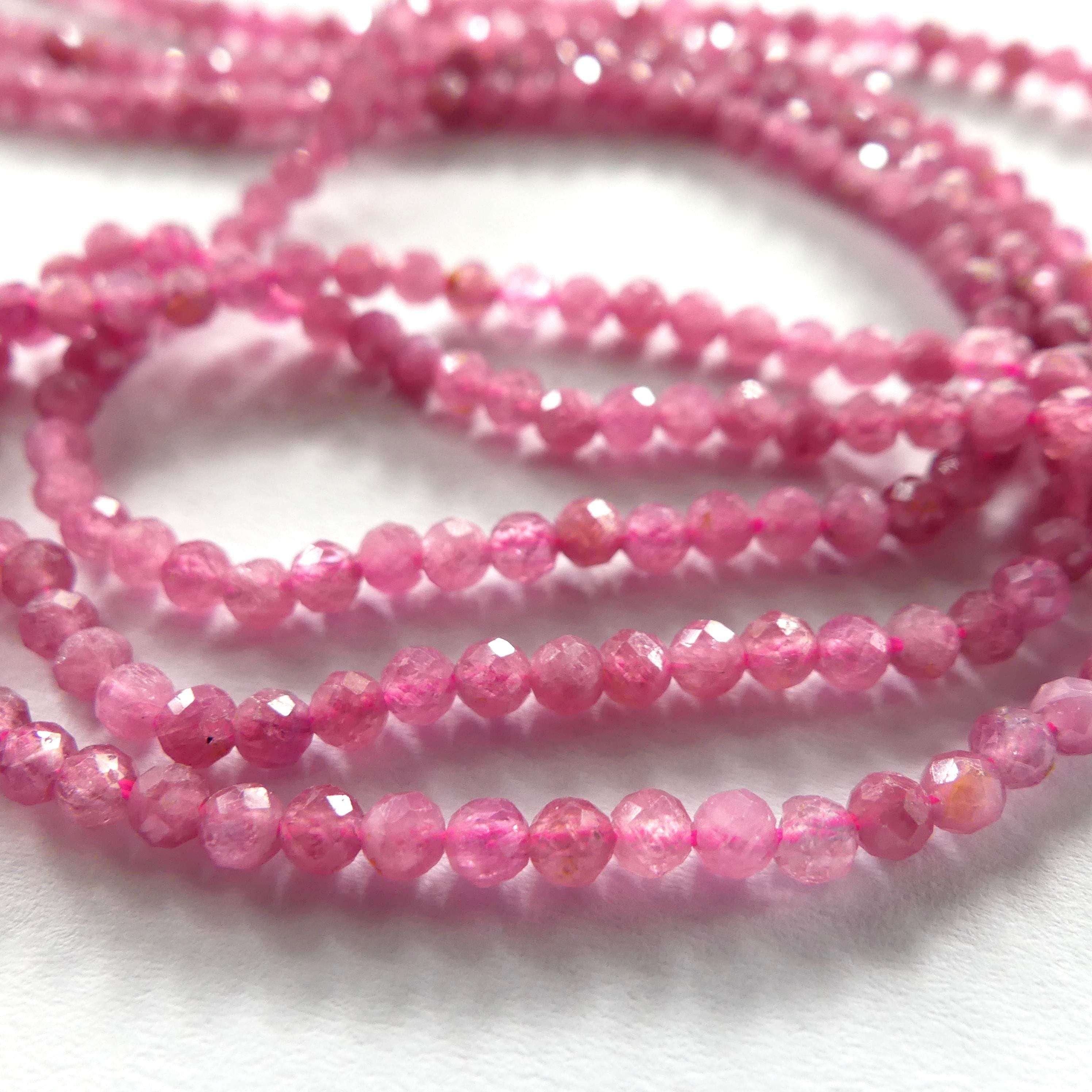 3mm Pink Tourmaline Micro Faceted Beads 15" Sparkly Gemstone Beads for Jewelry Making Beading Gift October Birthstone