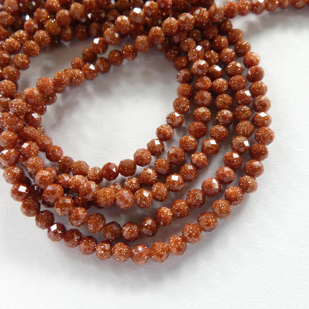 3mm Goldstone Faceted Beads 15" Orange Red Genuine Sparkly Sandstone Gemstone Beads Jewelry Making Beading Craft Gift Self Love Abundance
