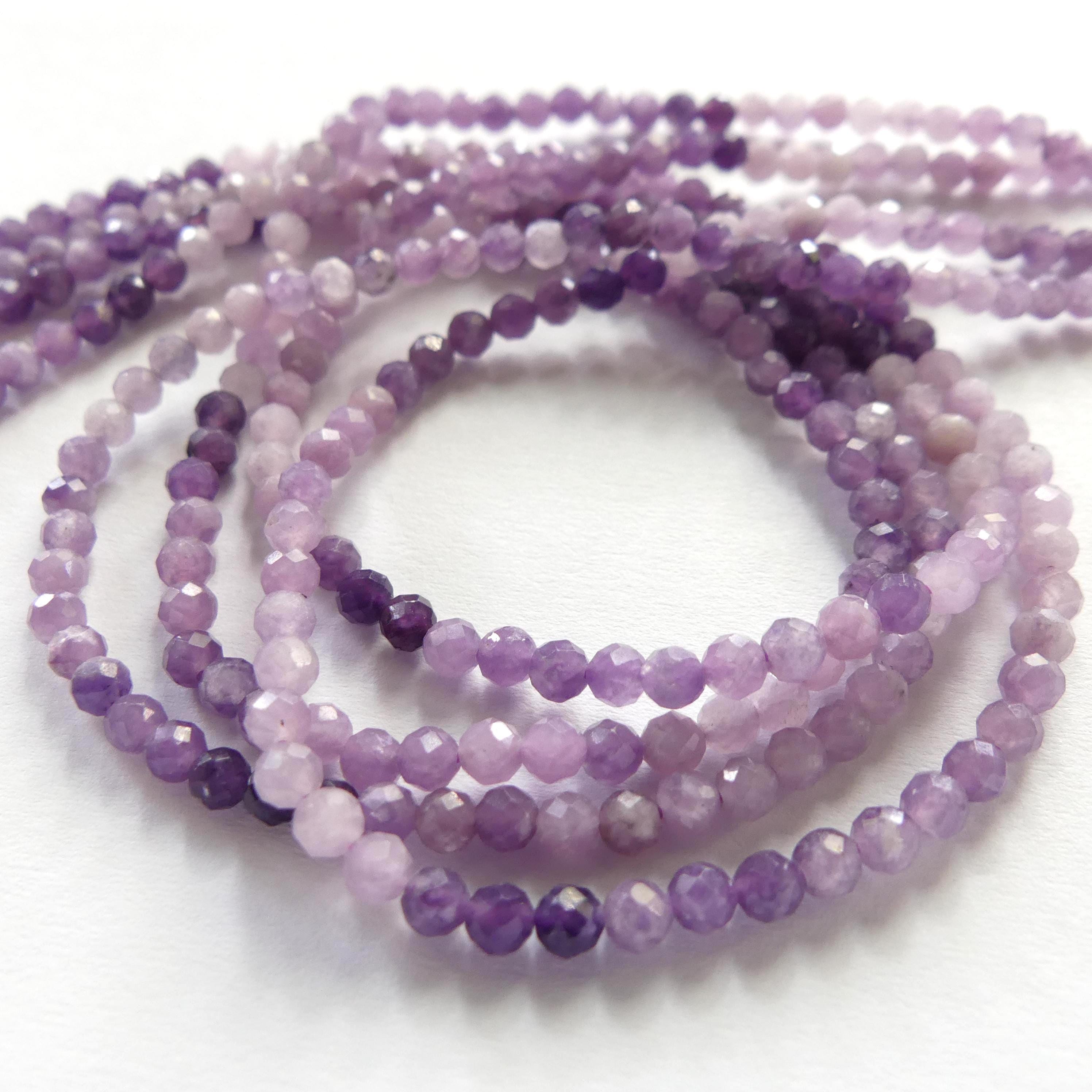 3mm AAA Ombre Lepidolite Micro Faceted Beads Genuine Lepidolite Beads 15" Sparkly Gemstone Beads for Jewelry Making