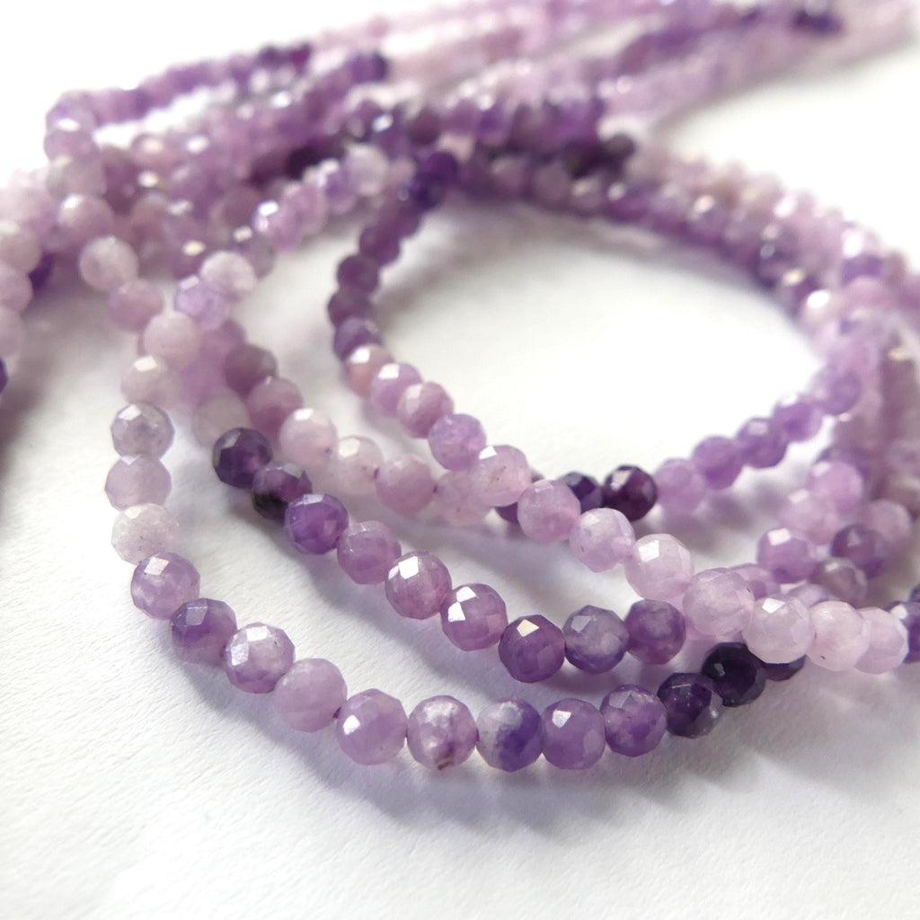 3mm AAA Ombre Lepidolite Micro Faceted Beads Genuine Lepidolite Beads 15" Sparkly Gemstone Beads for Jewelry Making