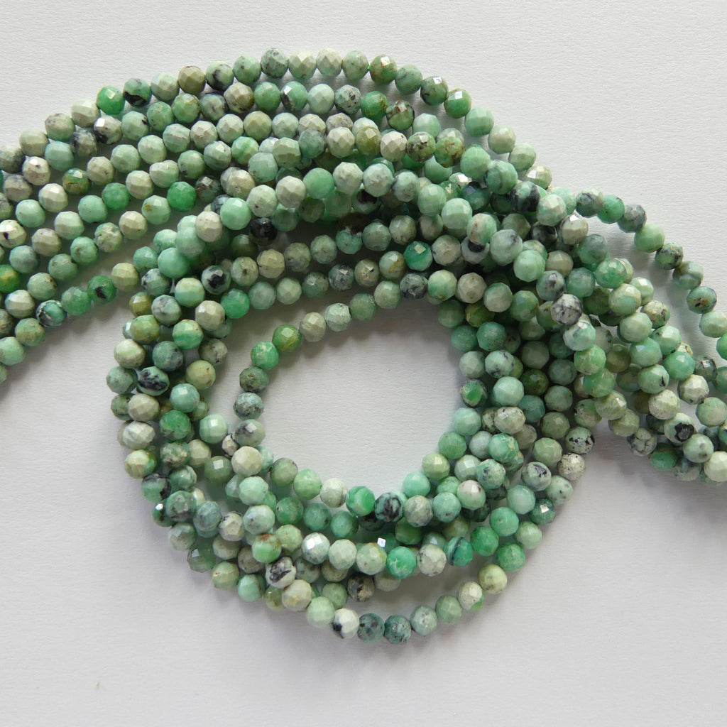 3.5mm Variscite Micro Faceted Beads 15" Green Rare Gemstone Beads for Jewelry Making Beading Gift Crafter