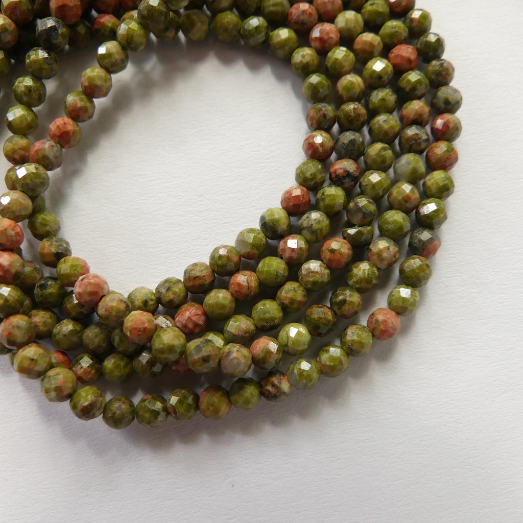3mm Unakite Faceted Beads 15" Green Orange Genuine Gemstone Beads for Jewelry Making Beading Craft Gift DIY Jewelry