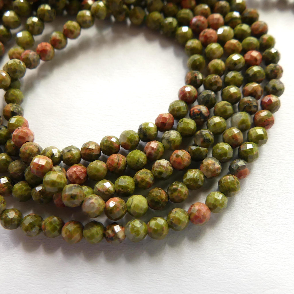 3mm Unakite Faceted Beads 15" Green Orange Genuine Gemstone Beads for Jewelry Making Beading Craft Gift DIY Jewelry