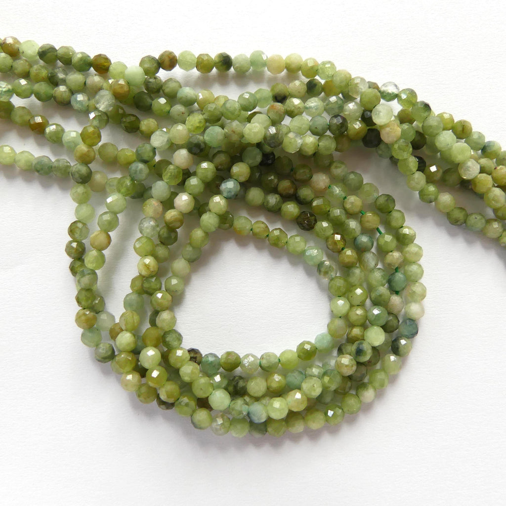 3.5mm Green Tourmaline Micro Faceted Beads 15" Light Green Sparkly Gemstone Beads for Jewelry Making Beading Gift Crafter October Birthstone