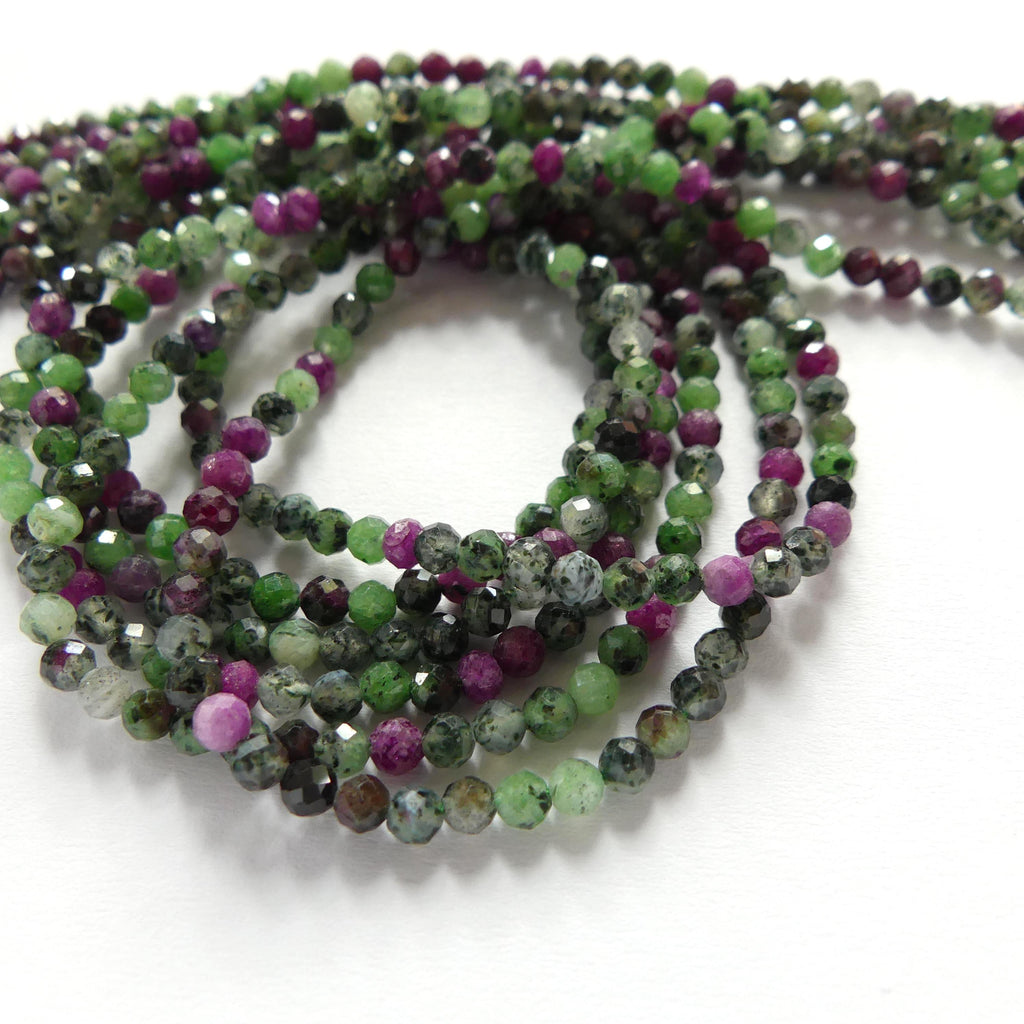 3mm Natural Ruby Zoisite Micro Faceted Beads Genuine Small Green Beads 15" Gemstone Beads for Jewelry Making Beading Gift for Crafter