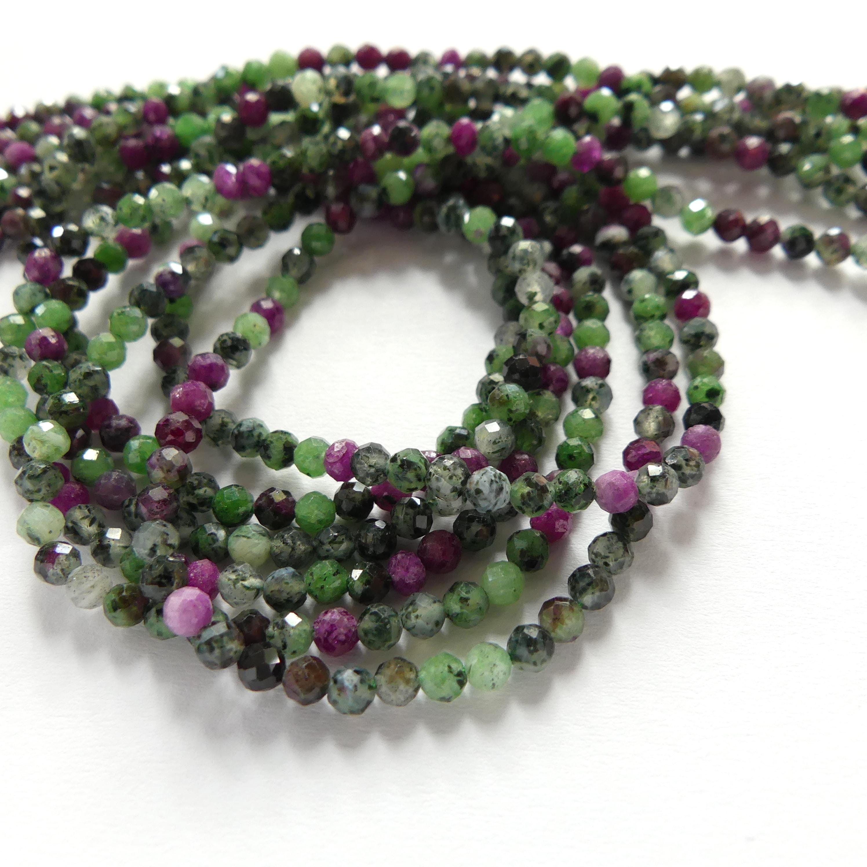 3mm Natural Ruby Zoisite Micro Faceted Beads Genuine Small Green Beads 15" Gemstone Beads for Jewelry Making Beading Gift for Crafter