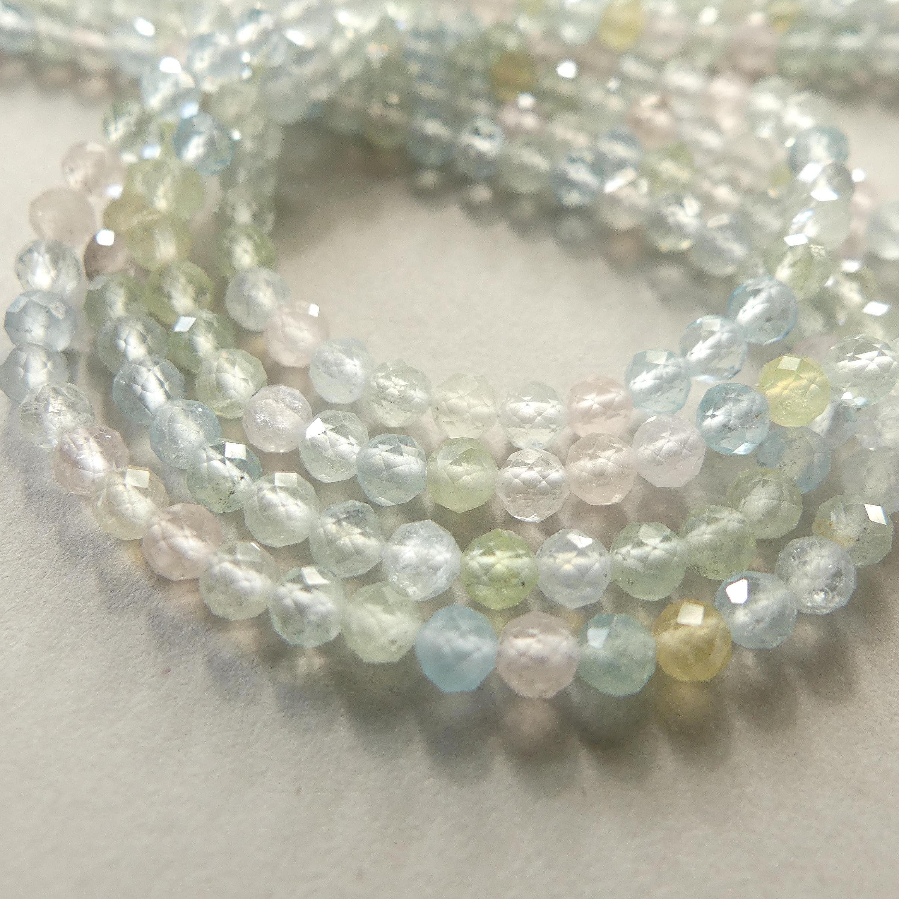 3mm AAA Multi Aquamarine Beads Faceted 15" Natural Genuine Pastel Gemstone Beads Jewelry Making Beading Craft Gift Beads March Birthstone