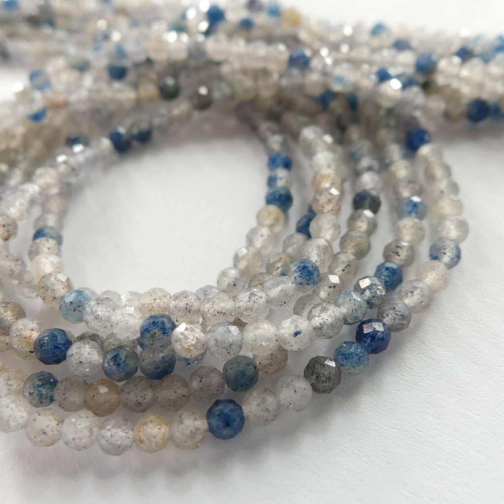 3mm Dumortierite Quartz Micro Faceted Beads Genuine Beads 15" Dumortierite in Clear Quartz Gemstone Beads Beading Crafter Gift
