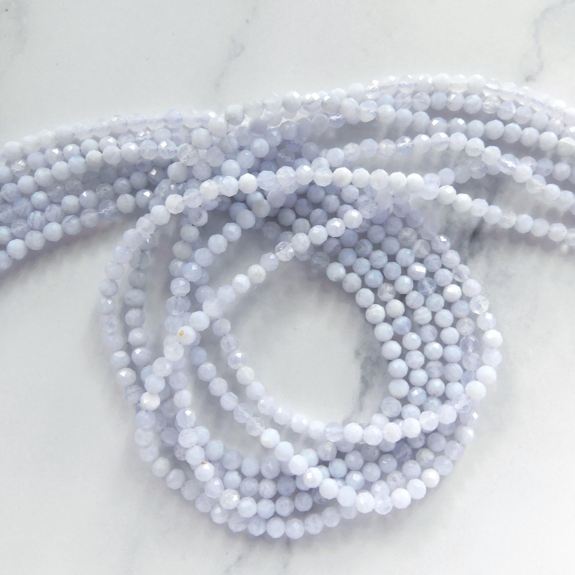 3mm Natural Blue Lace Agate Micro Faceted Beads 15" Pale Blue Genuine Gemstone Beads for Jewelry Making Beading Craft Gift