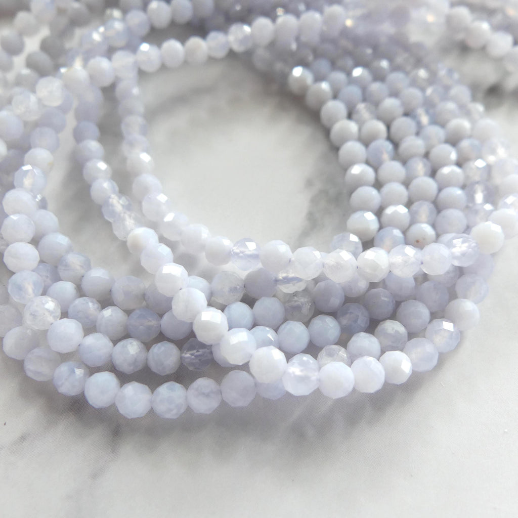 3mm Natural Blue Lace Agate Micro Faceted Beads 15" Pale Blue Genuine Gemstone Beads for Jewelry Making Beading Craft Gift