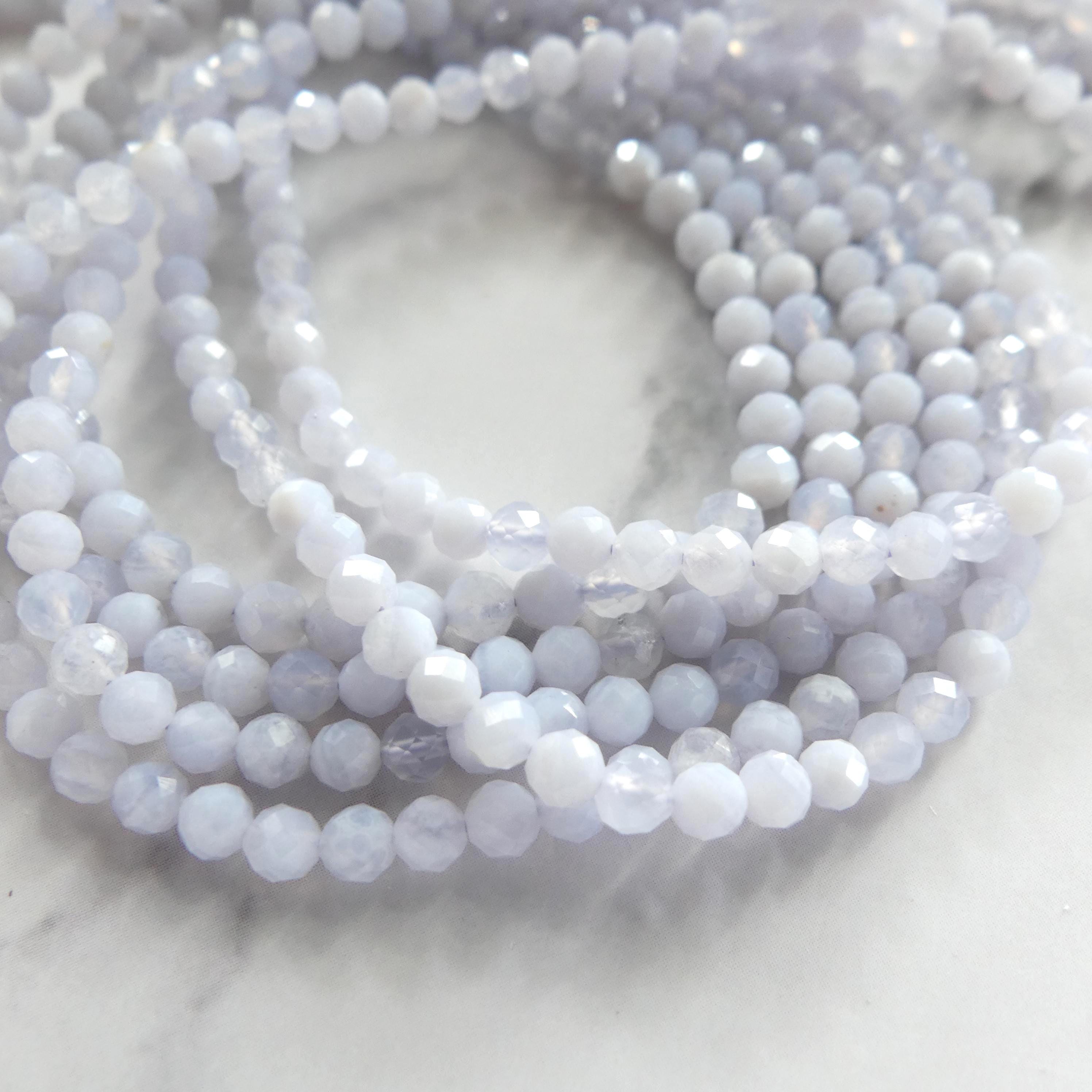 3mm Natural Blue Lace Agate Micro Faceted Beads 15" Pale Blue Genuine Gemstone Beads for Jewelry Making Beading Craft Gift