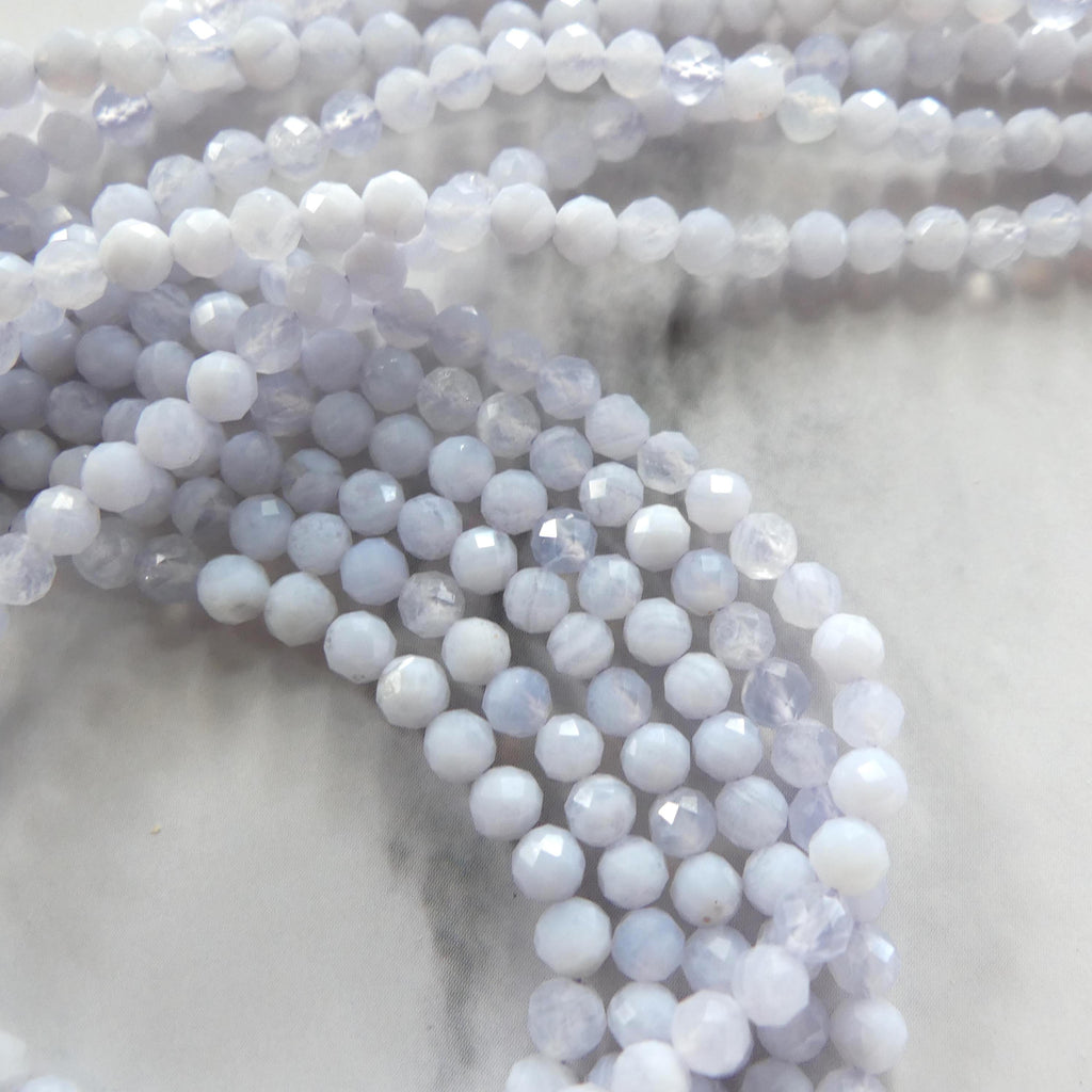 3mm Natural Blue Lace Agate Micro Faceted Beads 15" Pale Blue Genuine Gemstone Beads for Jewelry Making Beading Craft Gift