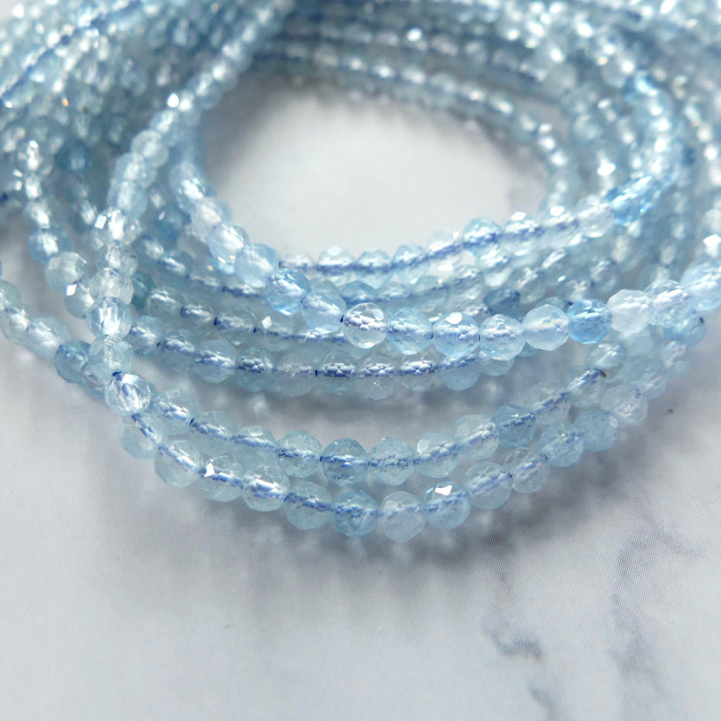 3mm Natural AAA Aquamarine Beads Micro Faceted 15" Raw Genuine Gemstone Beads for Jewelry Making Beading Craft Gift Beads March Birthstone