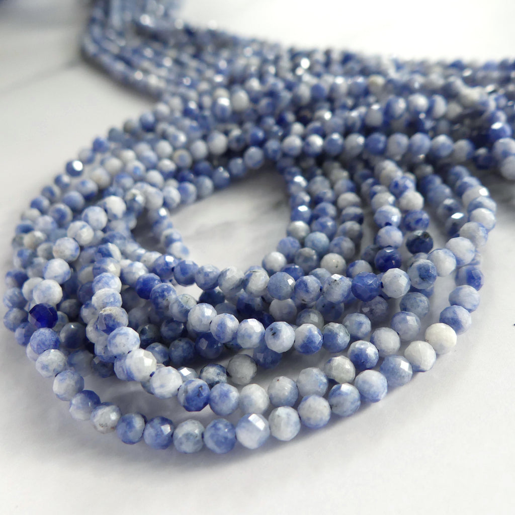3mm Bolivian Sodalite Faceted Beads 15" Blue Whte Sodalite Genuine Gemstone Beads for Jewelry Making Beading Craft Gift Beads