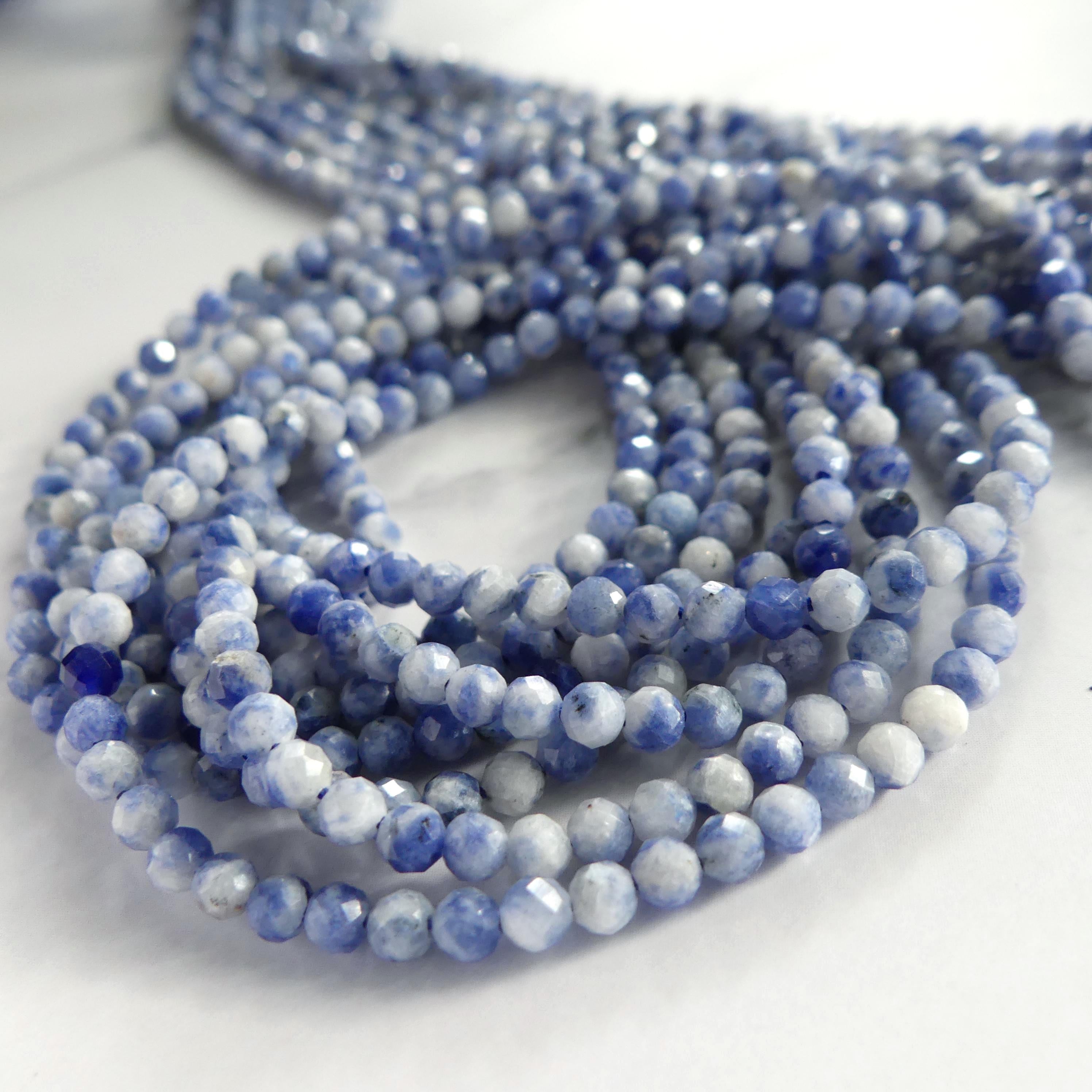 3mm Bolivian Sodalite Faceted Beads 15" Blue Whte Sodalite Genuine Gemstone Beads for Jewelry Making Beading Craft Gift Beads