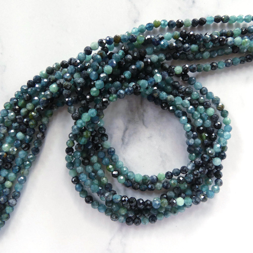 AAA 3mm Blue Tourmaline Faceted Beads 15" Indicolite Sparkly Gemstone Beads for Jewelry Making Beading Gift October Birthstone