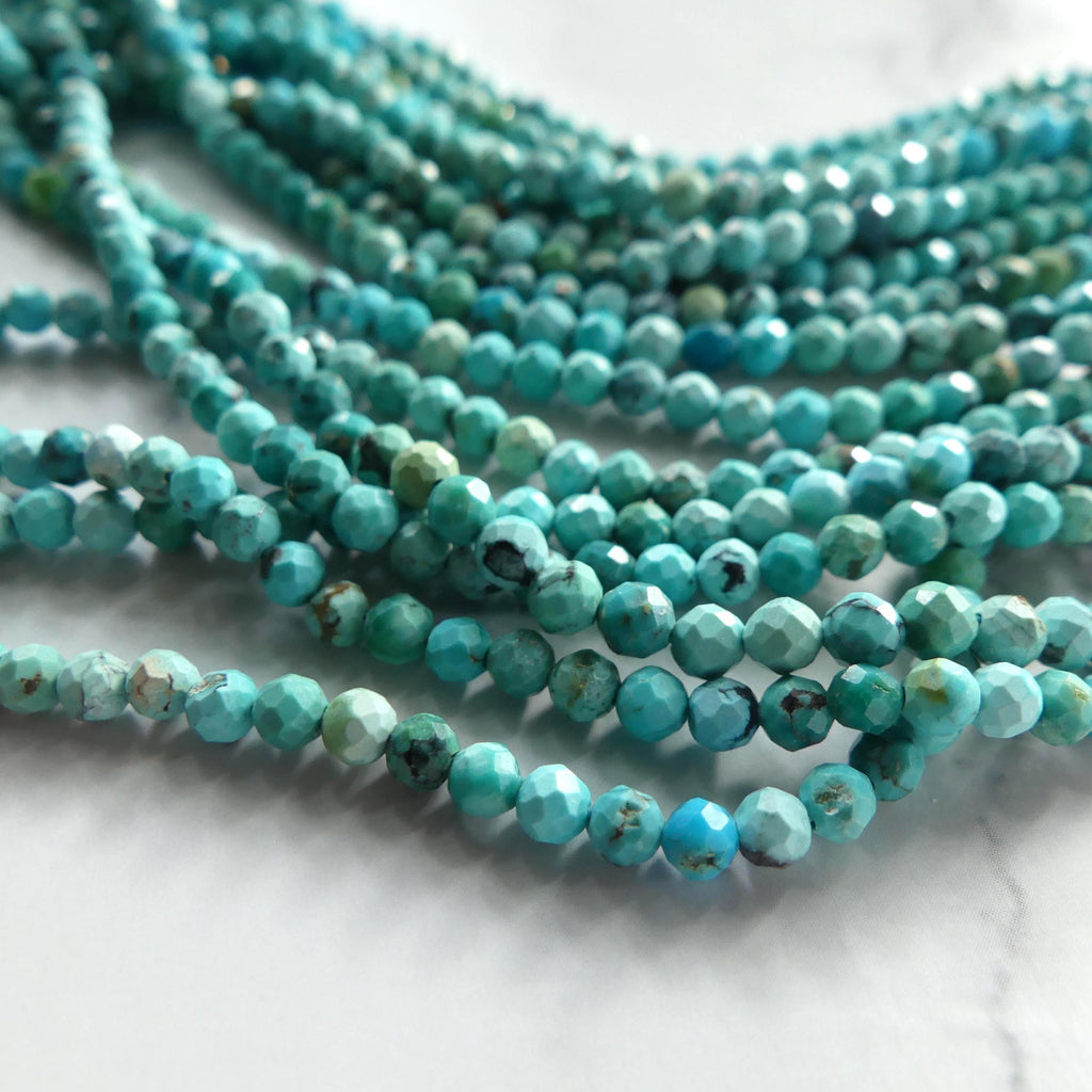 3.5mm Arizona Turquoise Faceted Beads 15" Blue Turquoise Genuine Gemstone Beads Jewelry Making Beading Craft Gift Beads December Birthstone