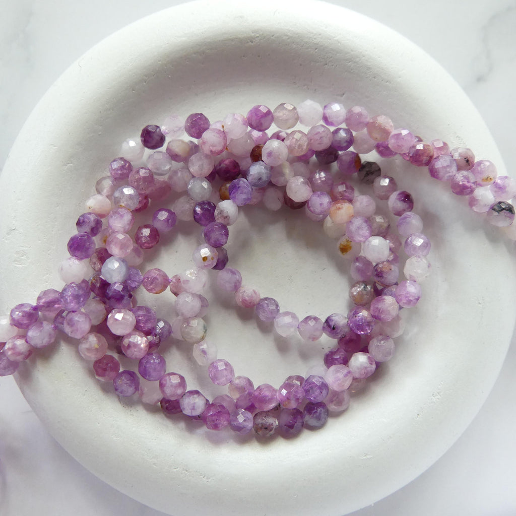 4mm AAA Lepidolite Micro Faceted Beads Genuine Lepidolite Beads 15" Sparkly Gemstone Beads for Jewelry Making