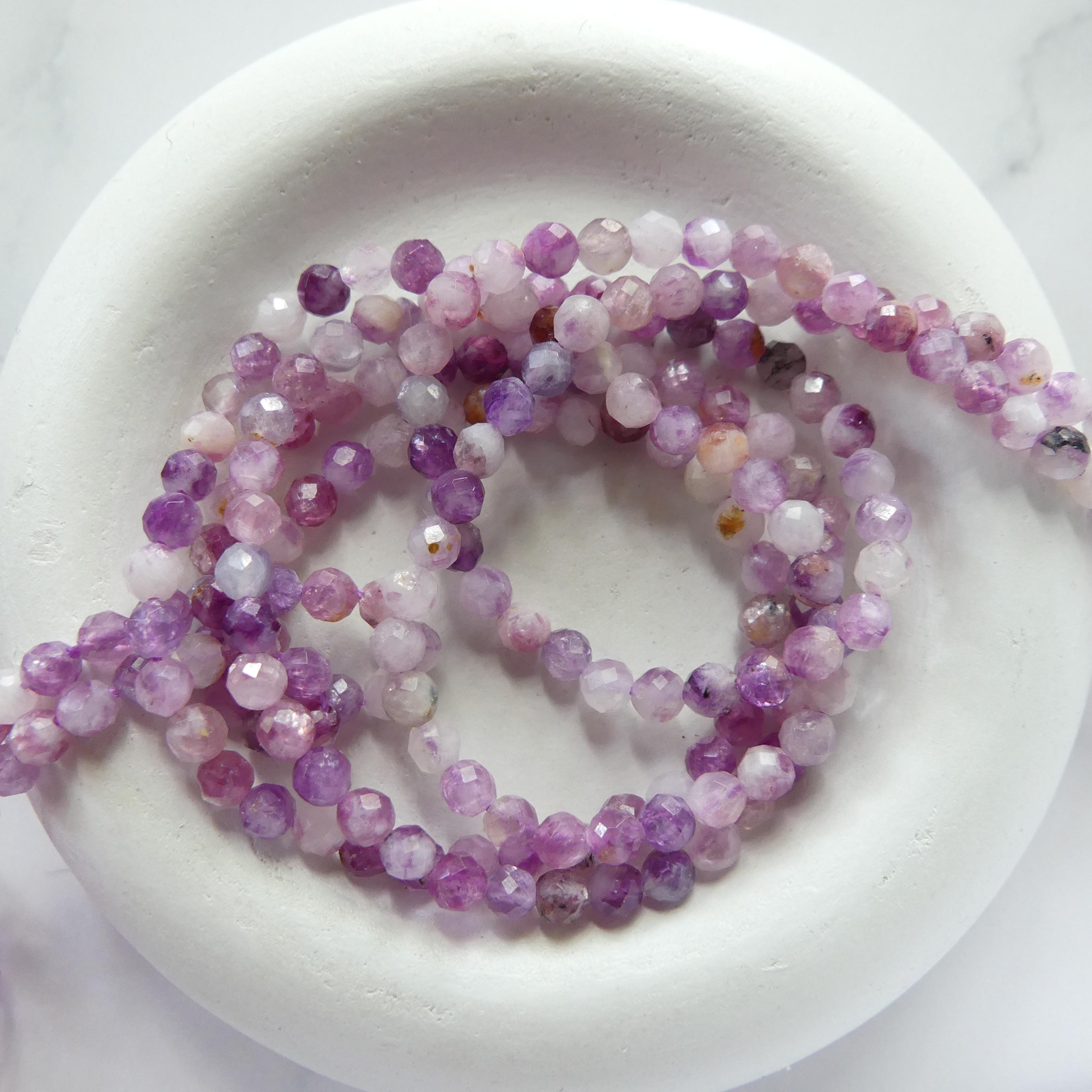 4mm AAA Lepidolite Micro Faceted Beads Genuine Lepidolite Beads 15" Sparkly Gemstone Beads for Jewelry Making