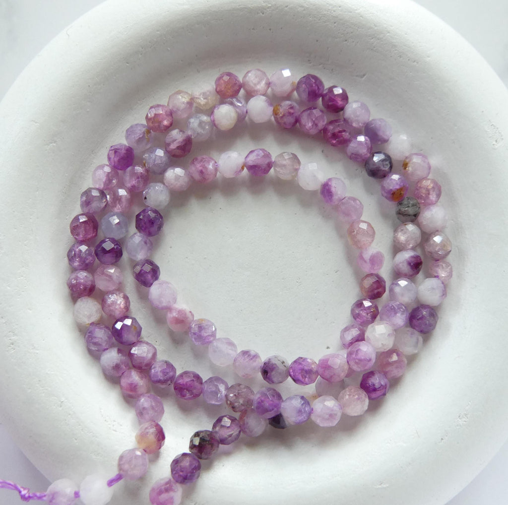 4mm AAA Lepidolite Micro Faceted Beads Genuine Lepidolite Beads 15" Sparkly Gemstone Beads for Jewelry Making