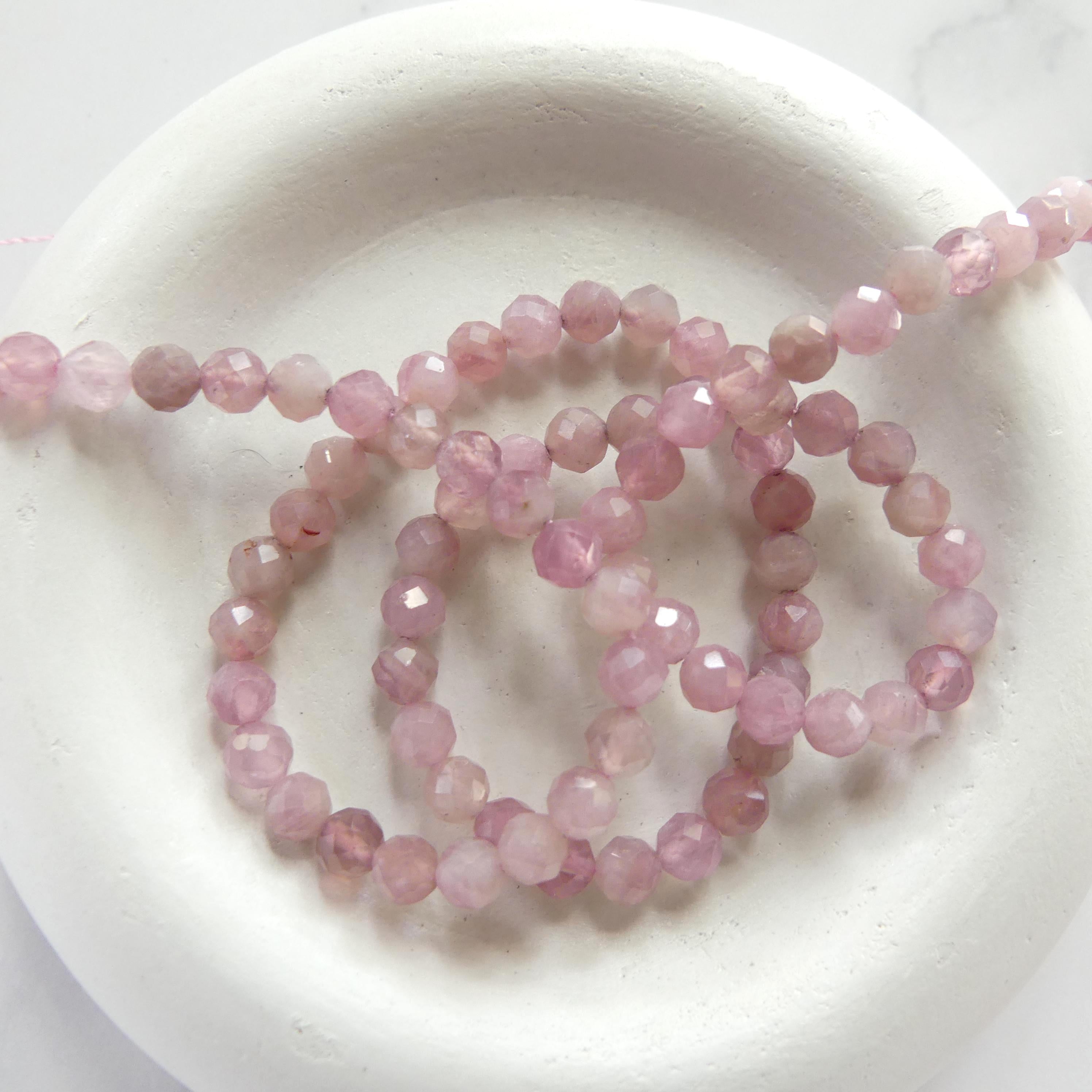 4mm AAA Madagascar Rose Quartz Gemmy Faceted Beads 15" Pale Pink Genuine Gemstone Beads for Jewelry Making Beading Craft Gift Beads