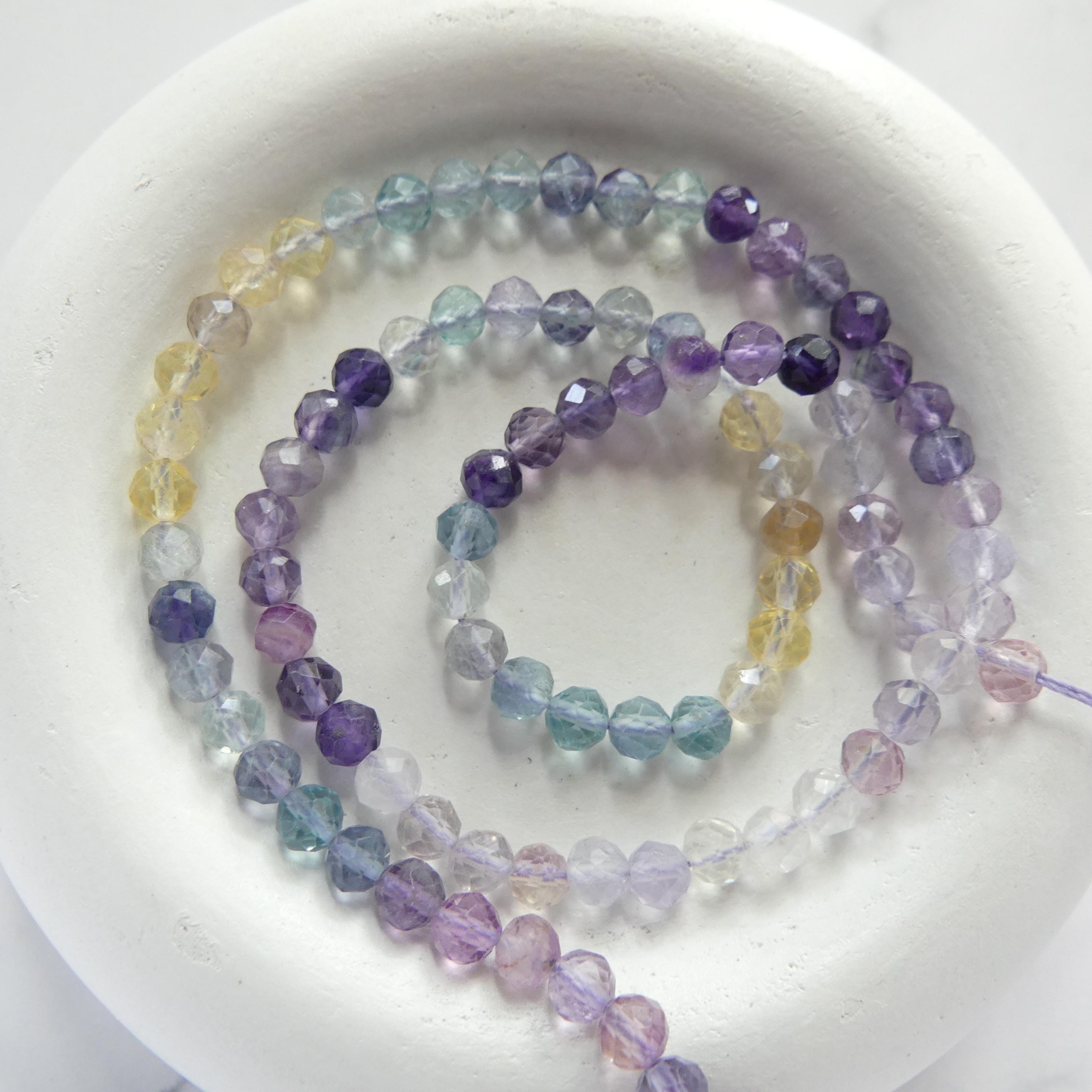 4mm AAA Multi Fluorite Beads Faceted Beads 15" Multi Color Genuine Gemstone Tiny Small Beads for Jewelry Making Beading Craft Gift
