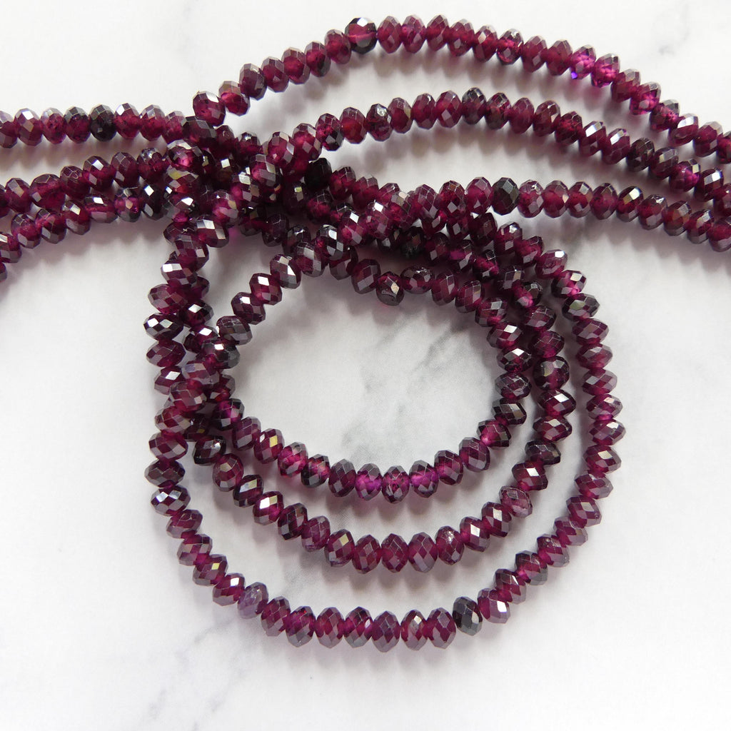 4mm AAA Rhodolite Garnet Beads Faceted Rondelle Beads 15" Natural Purple Garnet Gemstone Beads Beading Crafter Gift January Birthstone