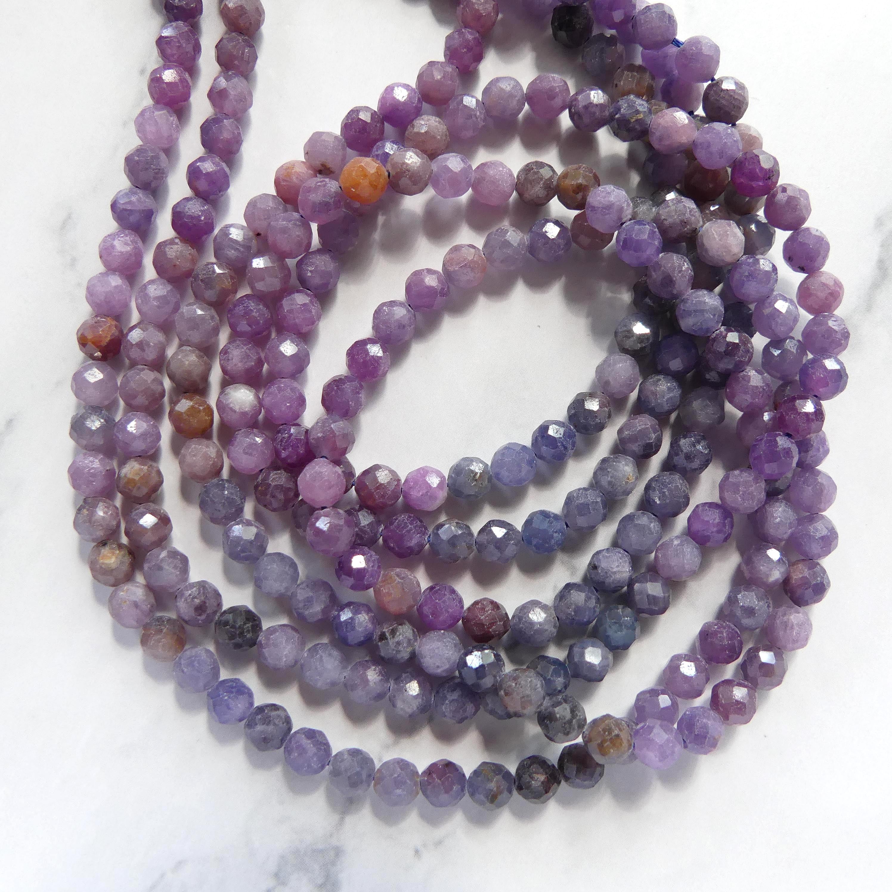 4mm AAA Ruby Sapphire Faceted Beads Sri Lanka Sapphire Genuine Small Beads 15" Gemstone Beads for Jewelry Making September Birthstone