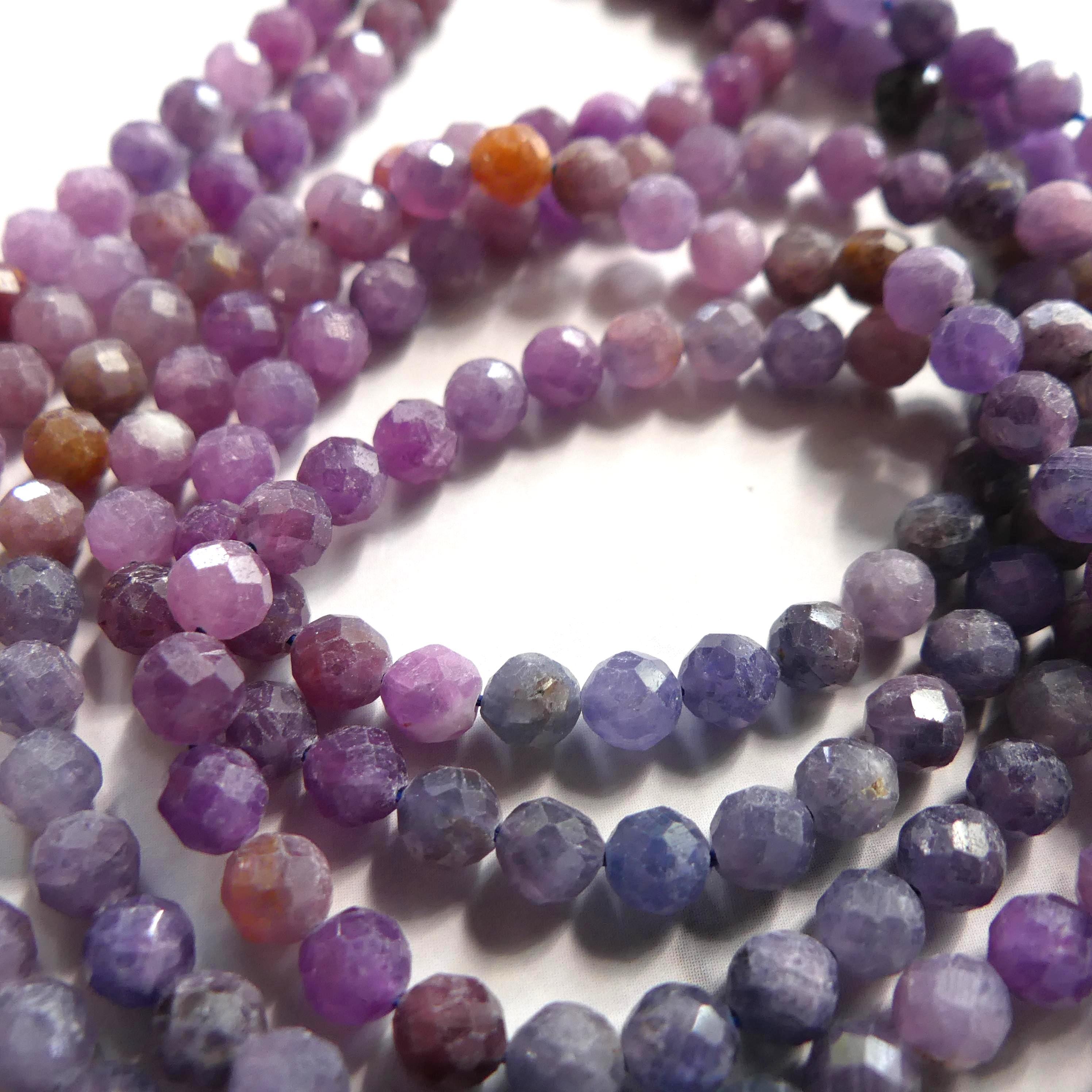 4mm AAA Ruby Sapphire Faceted Beads Sri Lanka Sapphire Genuine Small Beads 15" Gemstone Beads for Jewelry Making September Birthstone
