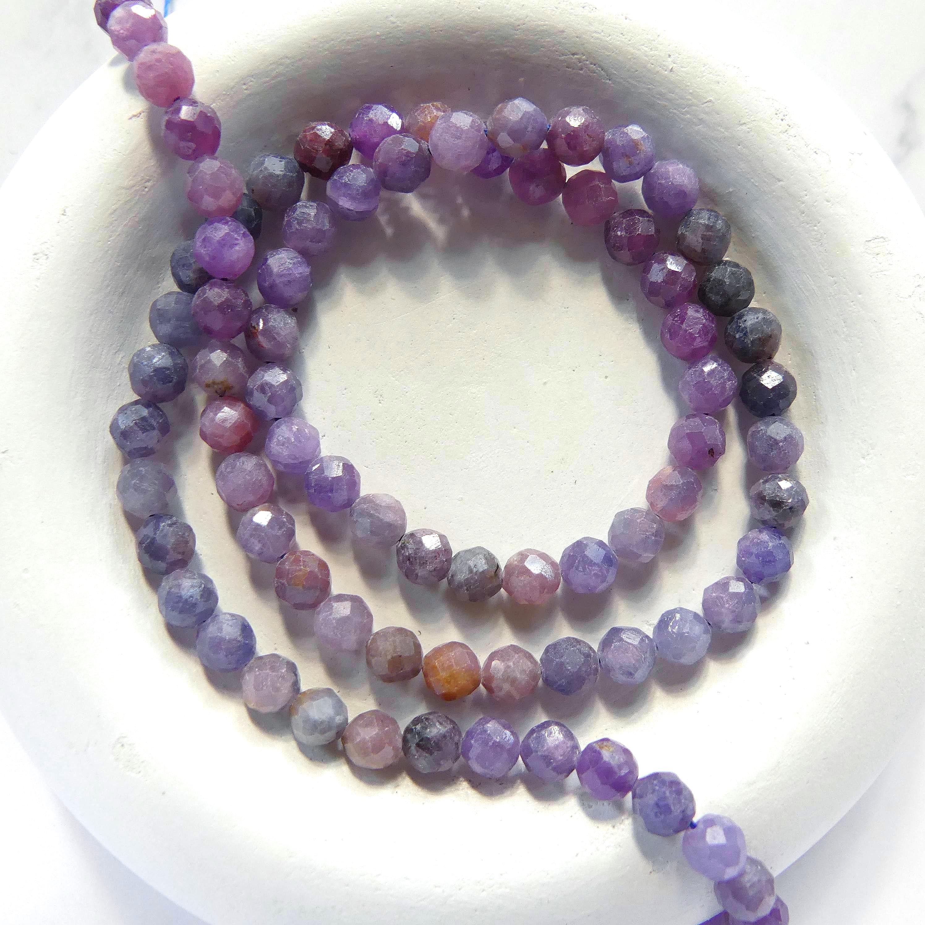 4mm AAA Ruby Sapphire Faceted Beads Sri Lanka Sapphire Genuine Small Beads 15" Gemstone Beads for Jewelry Making September Birthstone