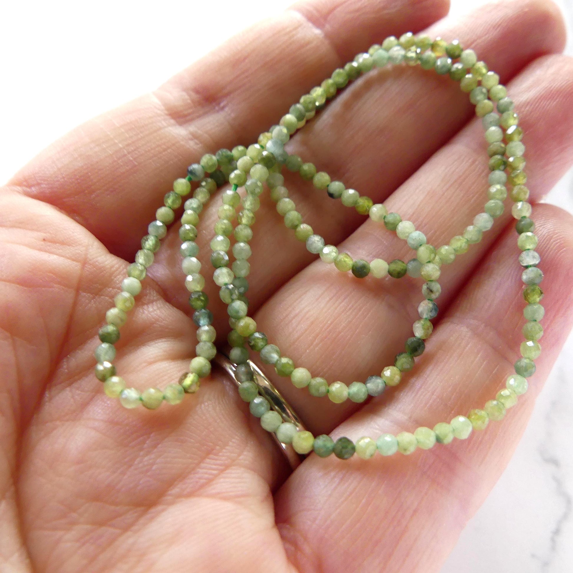 2mm Green Tourmaline Micro Faceted Beads 15" Light Green Sparkly Gemstone Beads for Jewelry Making Beading Gift Crafter October Birthstone