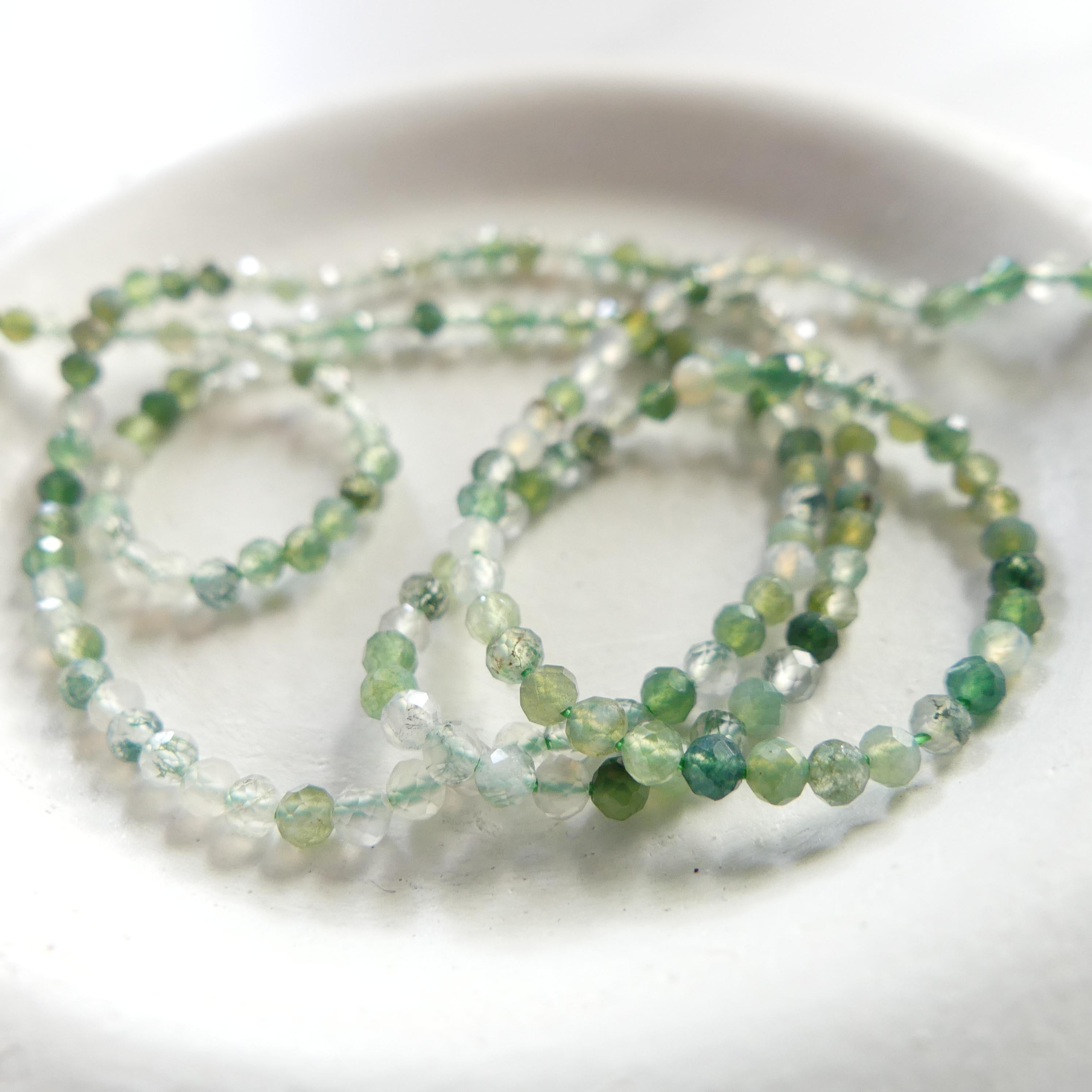 2mm Moss Agate Micro Faceted Beads Genuine Agate Green Beads 15.5" Sparkly Gemstone Beads for Jewelry Making