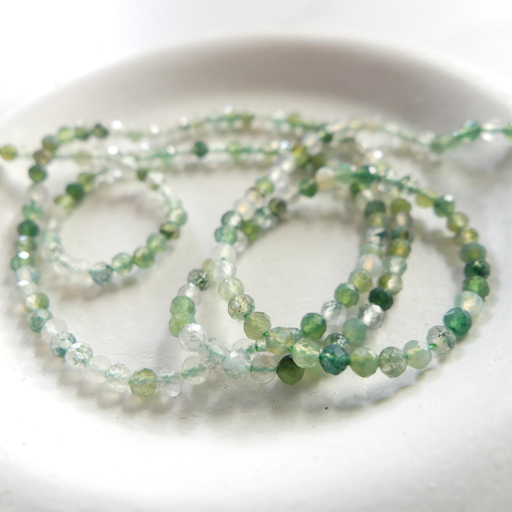 2mm Moss Agate Micro Faceted Beads Genuine Agate Green Beads 15.5" Sparkly Gemstone Beads for Jewelry Making