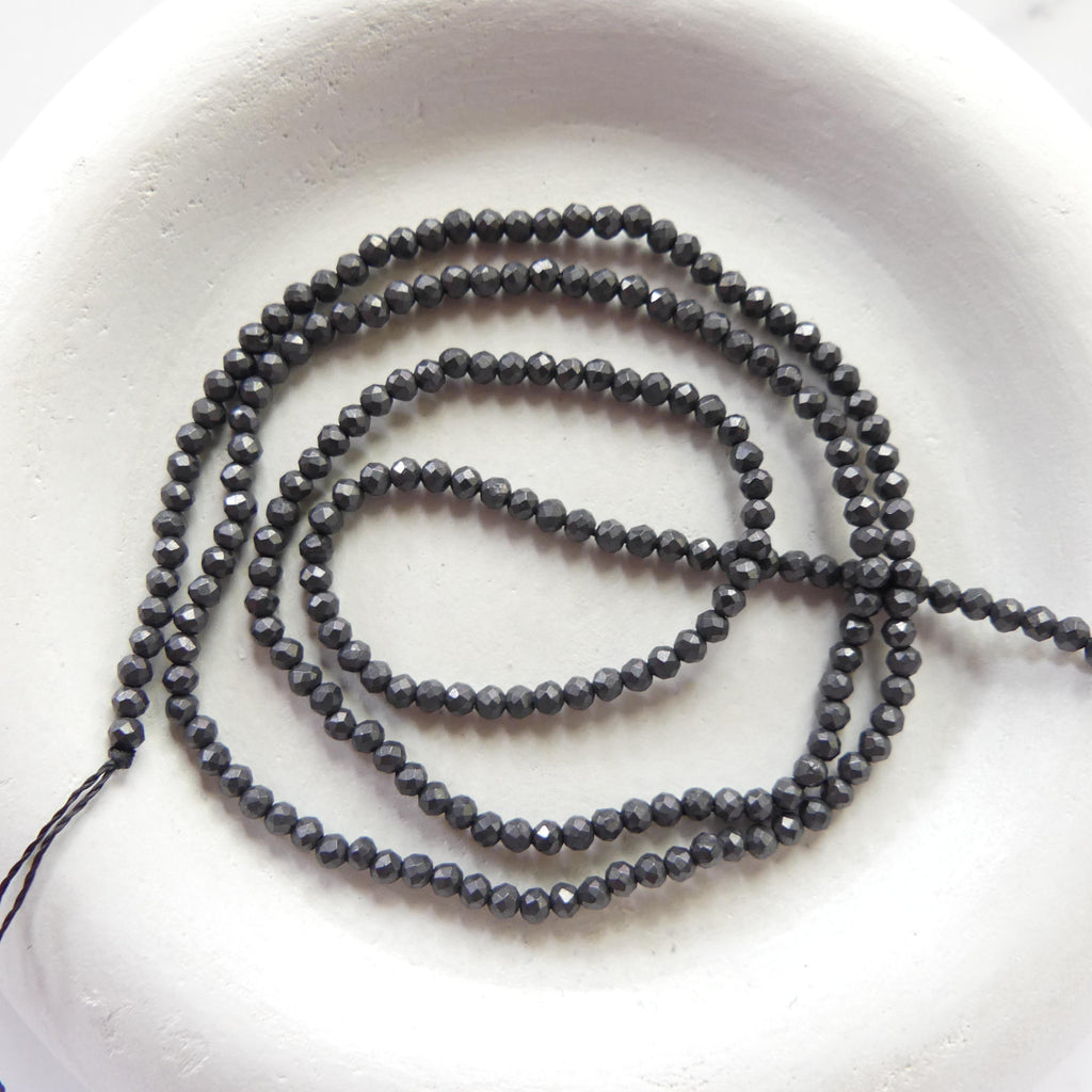 2mm Shungite Micro Faceted Beads 15" Genuine Russian Shungite Beads Black Gemstone Beads Beading Crafter Gift