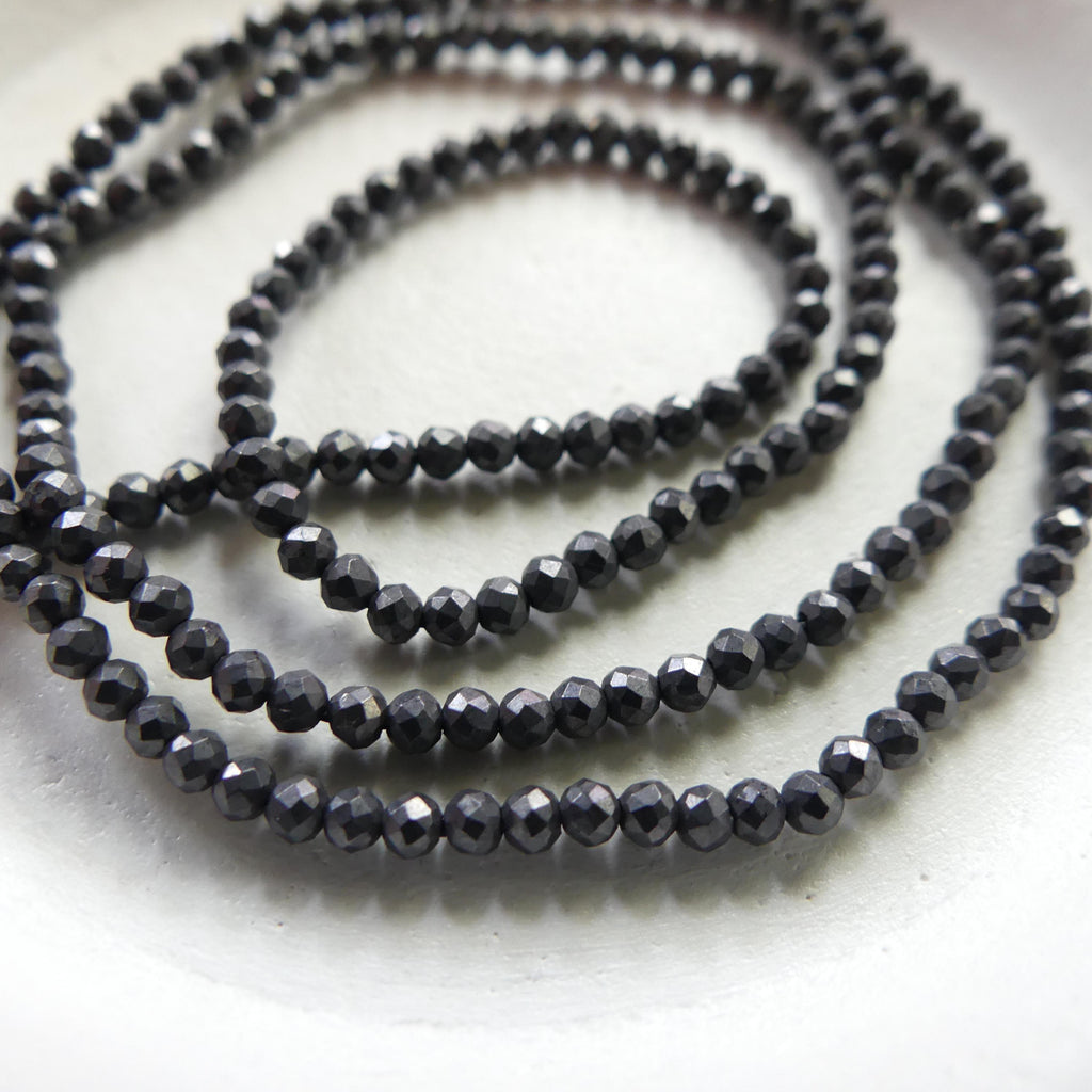2mm Shungite Micro Faceted Beads 15" Genuine Russian Shungite Beads Black Gemstone Beads Beading Crafter Gift
