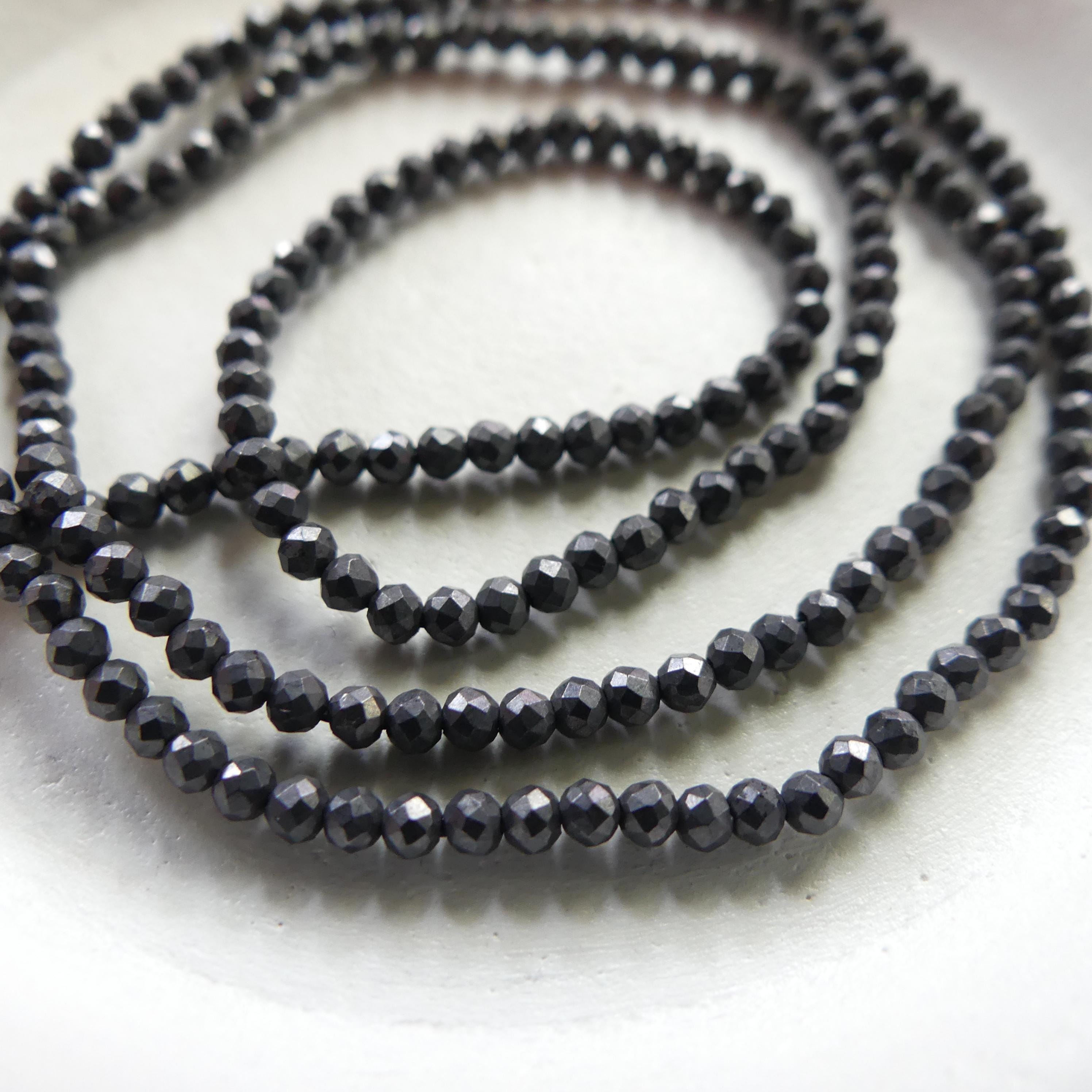 2mm Shungite Micro Faceted Beads 15" Genuine Russian Shungite Beads Black Gemstone Beads Beading Crafter Gift
