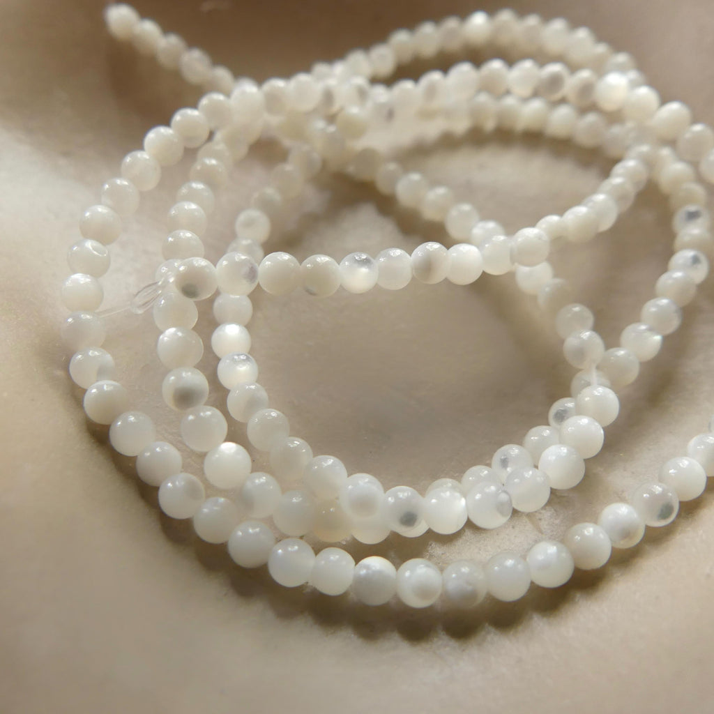 2mm Natural Mother of Pearl Beads Smooth MOP Genuine Shell Beads 15" Gemstone Jewelry Making Gift for crafter