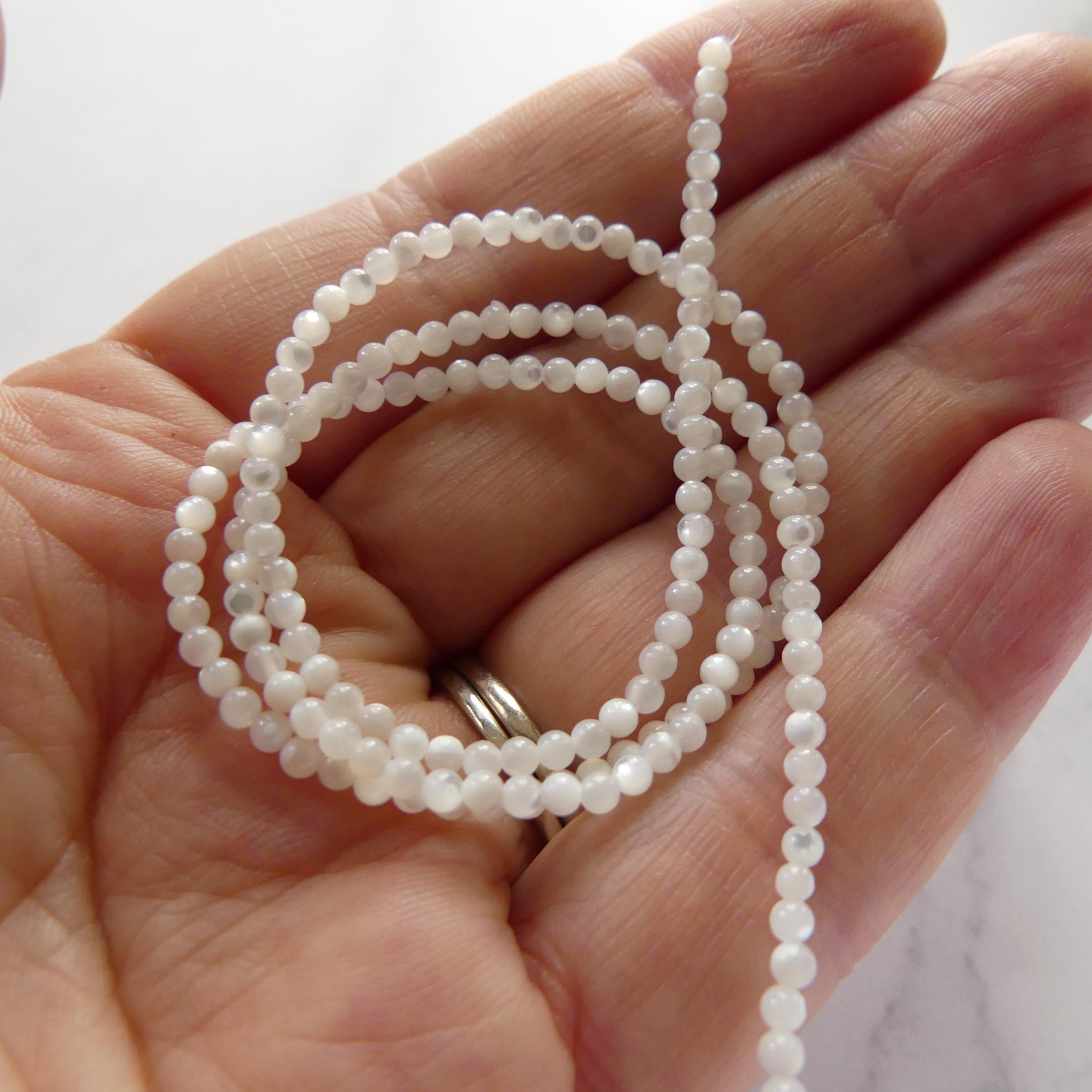 2mm Natural Mother of Pearl Beads Smooth MOP Genuine Shell Beads 15" Gemstone Jewelry Making Gift for crafter