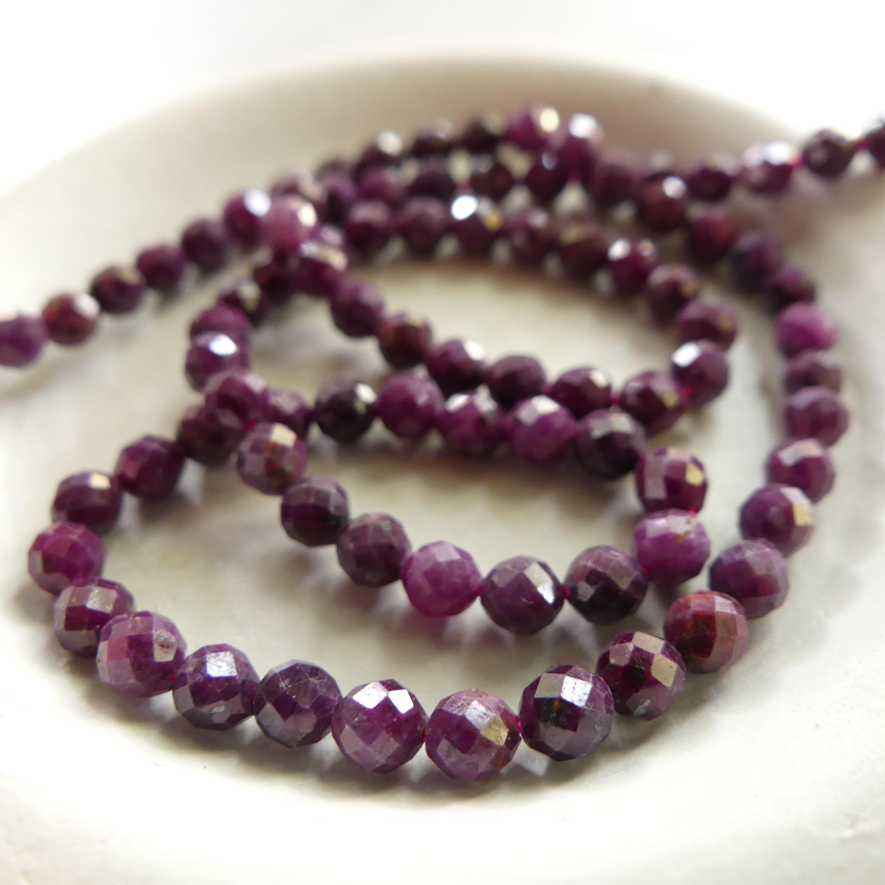 4mm Ruby Beads Micro Faceted Beads 15" Natural Crystal Beads Dark Pink Ruby Gemstone Beads Beading Crafter Gift July Birthstone DIY Jewelry