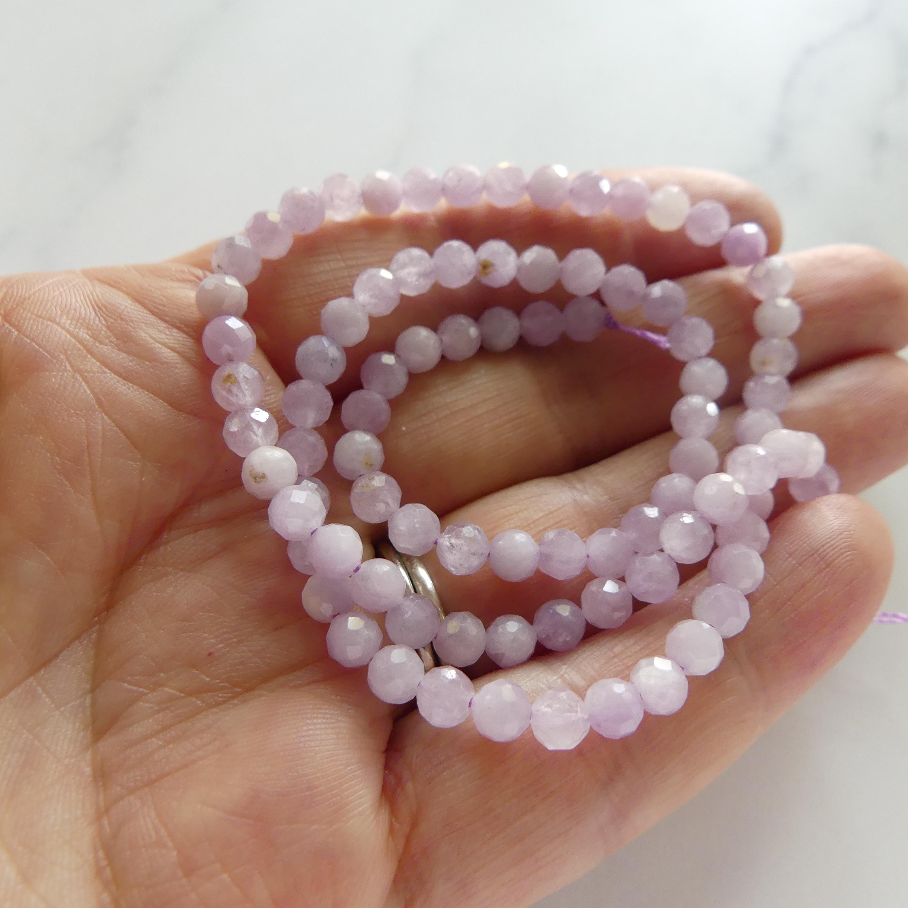 4mm Kunzite Beads Faceted Genuine Lilac Kunzite Beads 15" Sparkly Lilac Gemstone Beads Natural Crystal for Jewelry Making DIW Jewelry Making