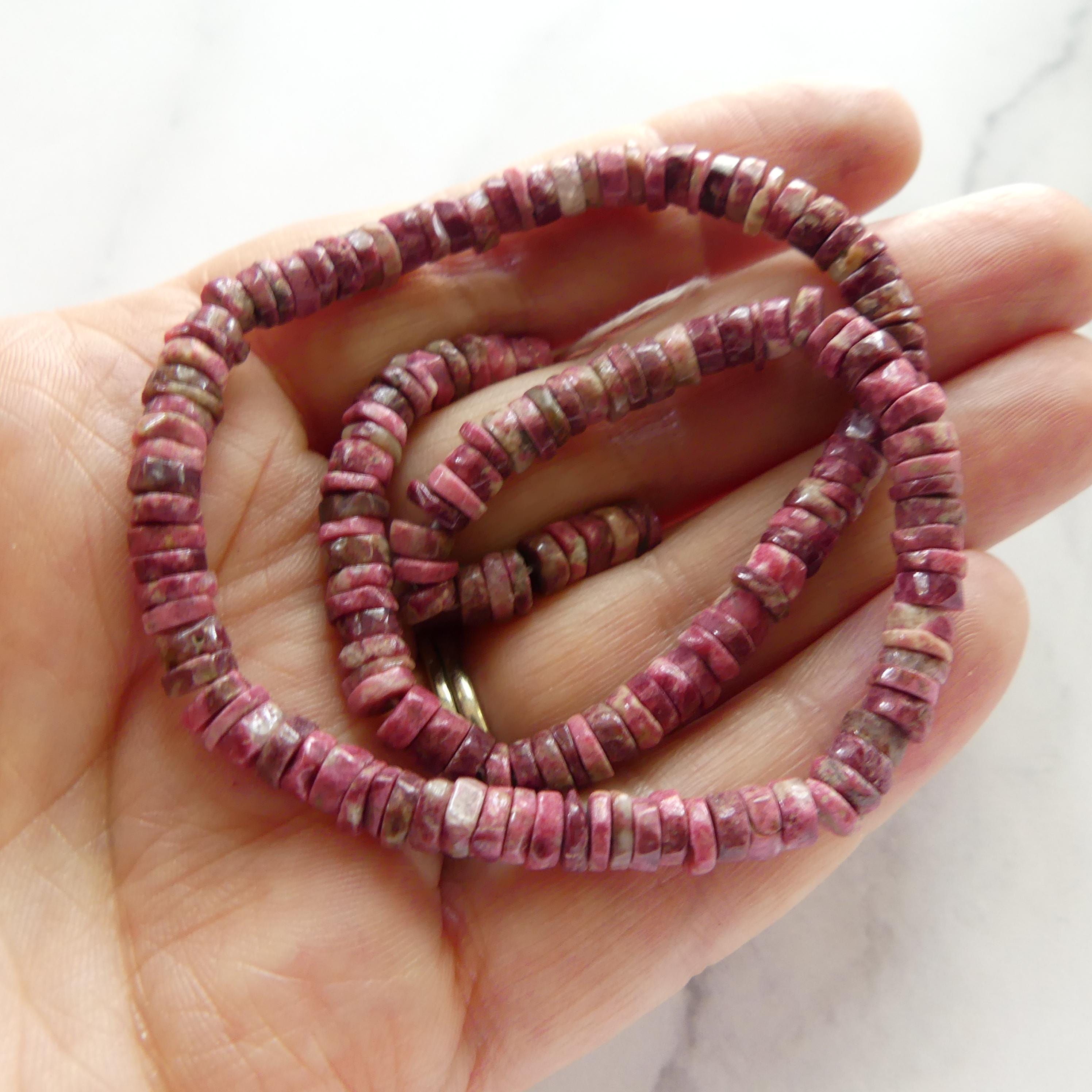 5mm AAA Norwegian Thulite Beads Heishe Pink Gemstone Beads Red Tyre Thulite Beads 13" Crafter Gift for Jewelry Making Beading