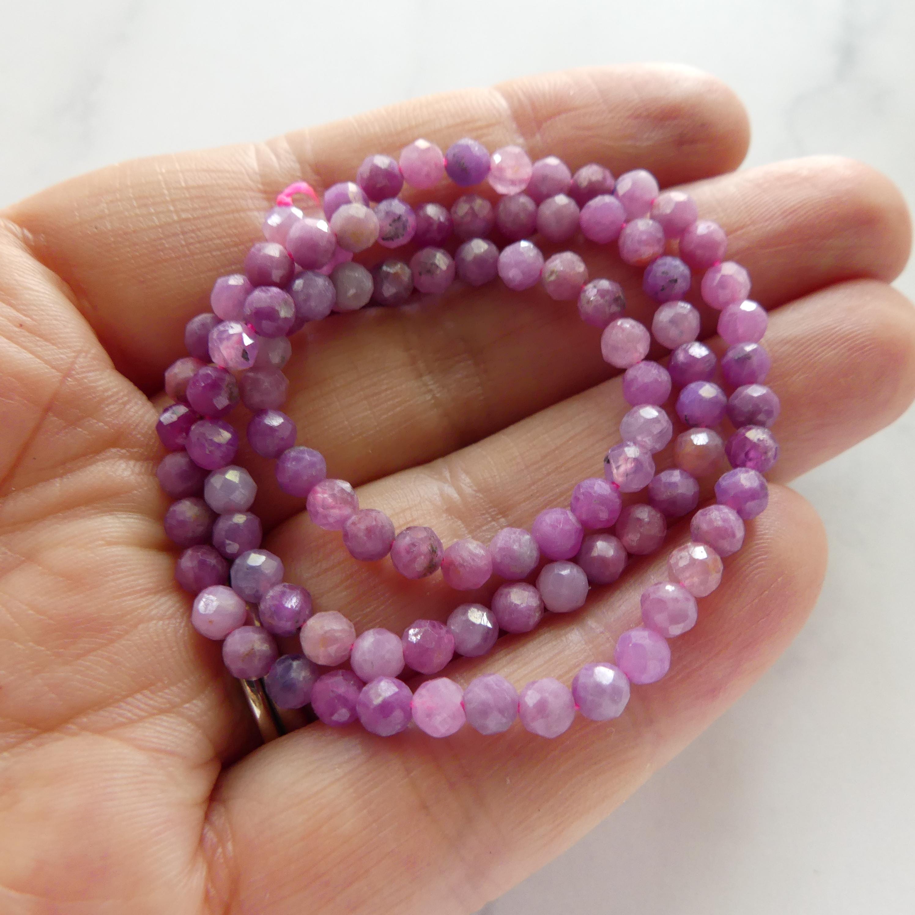 4mm Natural Ruby Beads Faceted Beads 15" Natural Pink Ruby Purple Gemstone Beads Crystal Beading Crafter Gift July Birthstone DIY Jewelry
